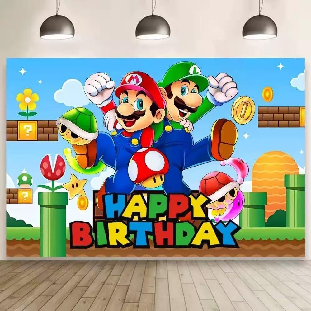 Mario Birthday Party Decorations Happy Birthday Banner Backdrop for Birthday Party Supplies