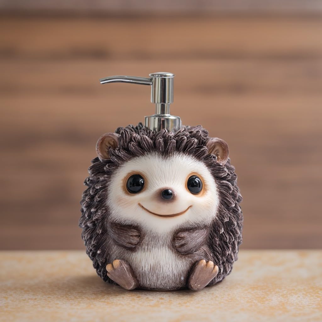 SOCOSY Dispenser di sapone a forma di riccio in resina, dispenser di sapone per le mani con pompa, bottiglia di sapone liquido per le mani per il bagno