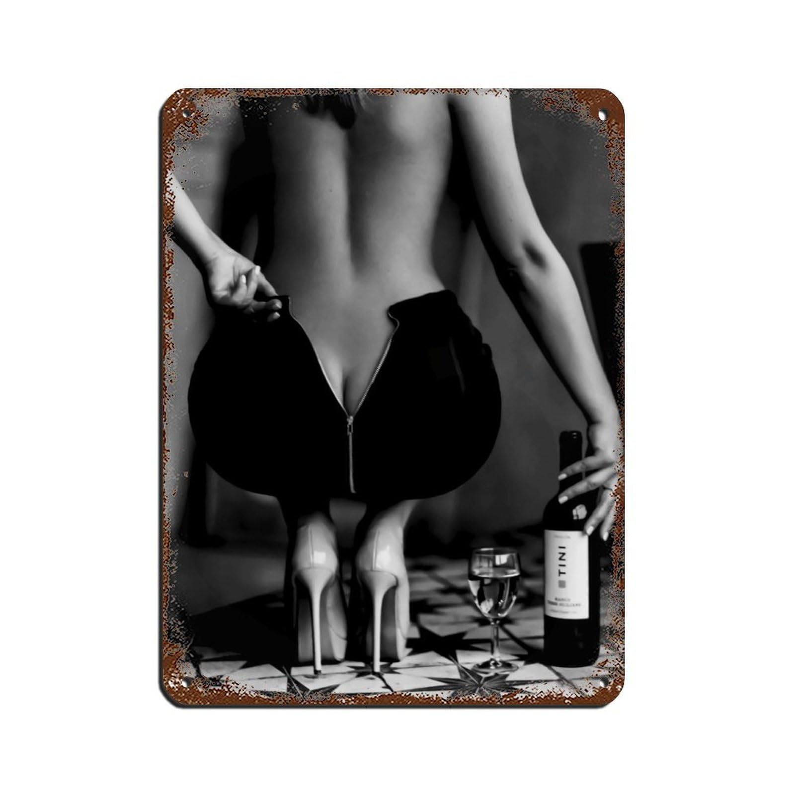Woman with Wine Glass Poster, Alcohol Art Retro Poster Metal Tin Sign Chic Art Retro Iron Painting Bar People Cave Cafe Family Garage Poster Wall Decoration 12x16inch(30x40cm)