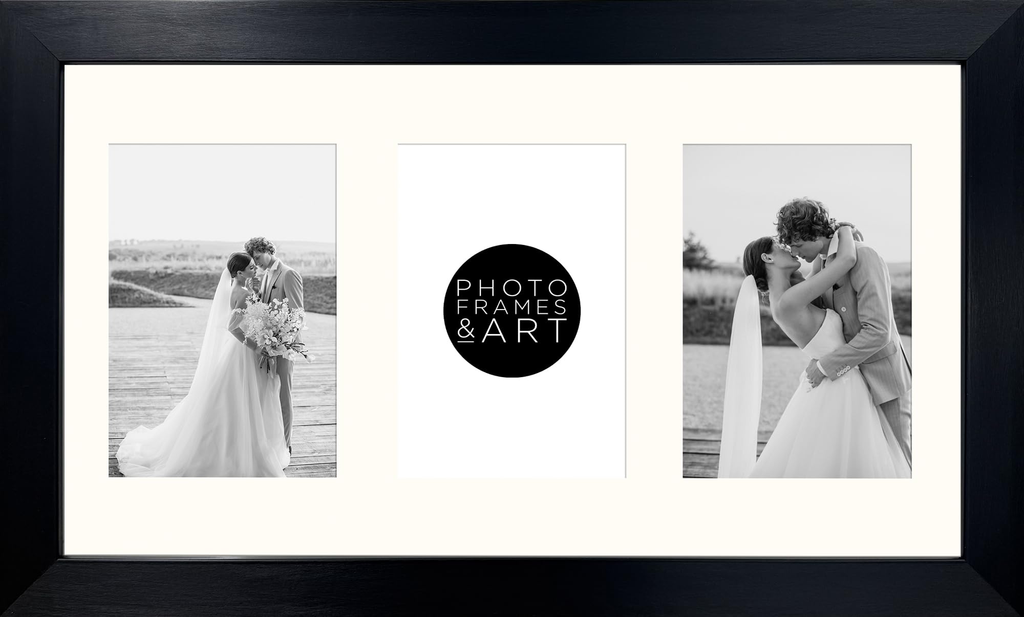 Pf+A Black Real Glass Multi-Aperture Picture Frame For 6X4 Photos - 3 Opening For 6X4 Inch Photos - Wall Hanging Portrait & Landscape