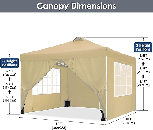 Miniatura 4 de TOOLUCK Tienda de campaña con toldo desplegable de 10 x 10 pies para exteriores, con 4 paredes laterales, impermeable, comercial, para fiestas,