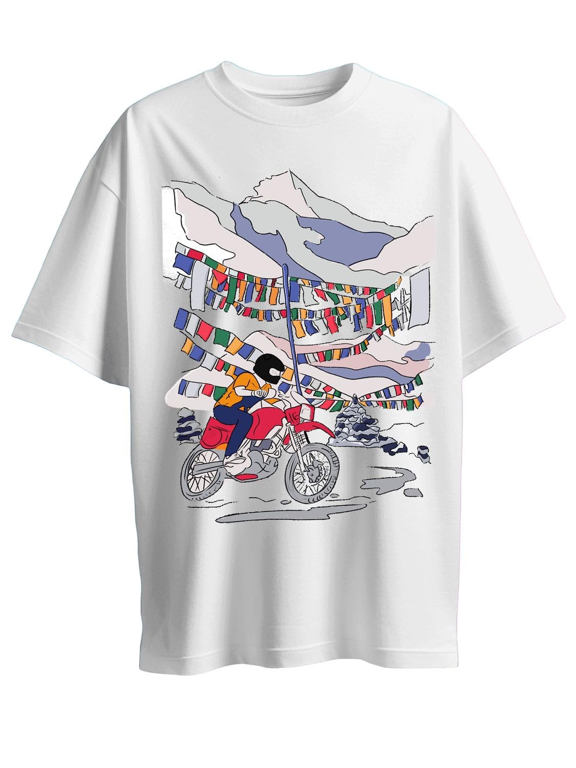 Roads to IndiaT-Shirt for Men – 100% Cotton Ladakh Motorcycle Rider Half Sleeve Round Neck Graphic Print | Regular & Oversized Fit | 180/220 GSM | S–5XL | Black, Navy Blue, Maroon, Olive, Red, White
