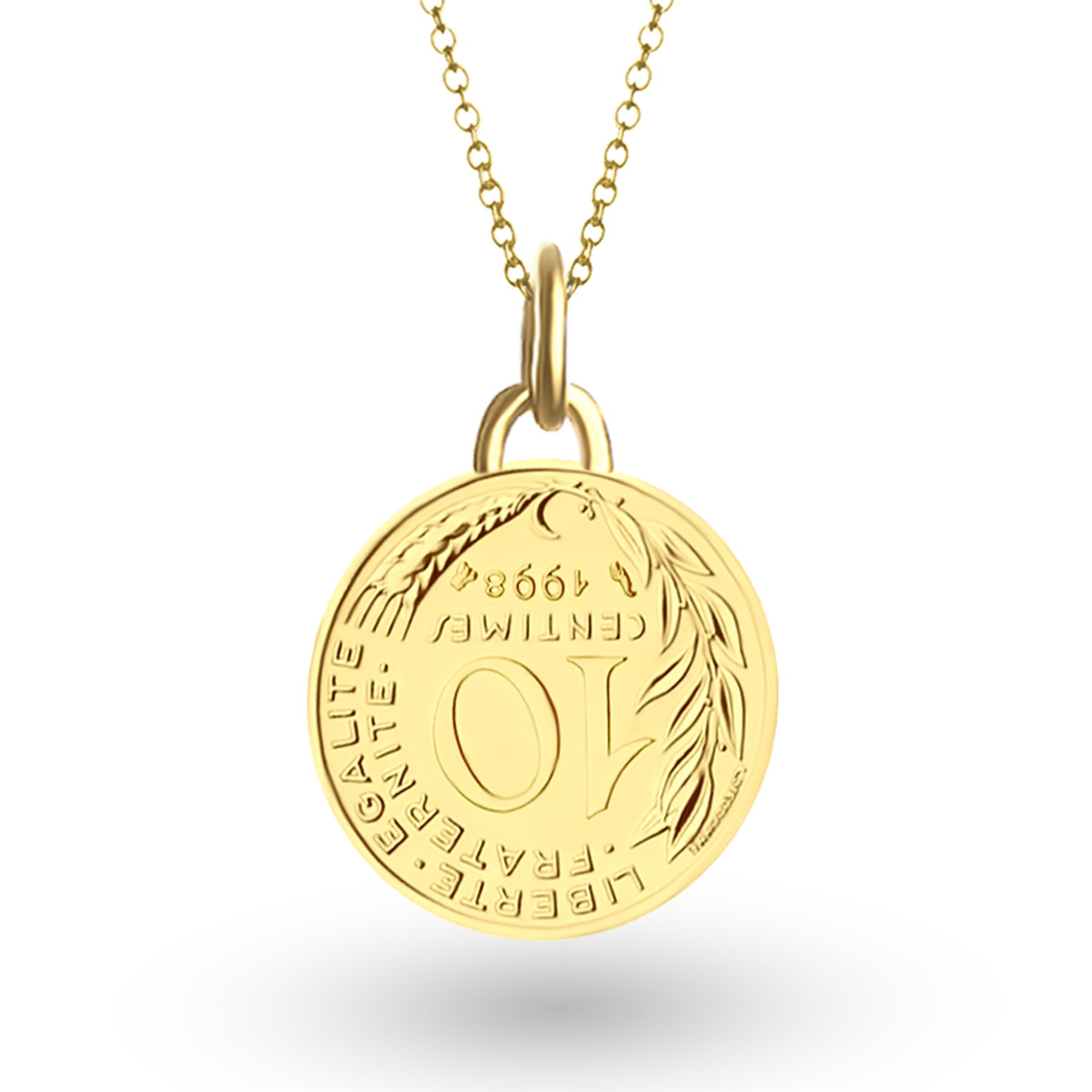 Hobby of Kings Collar de moneda francesa para mujer, joyería con colgante de medallón, chapado en oro de 24 quilates y plata auténtica, 10 centimes