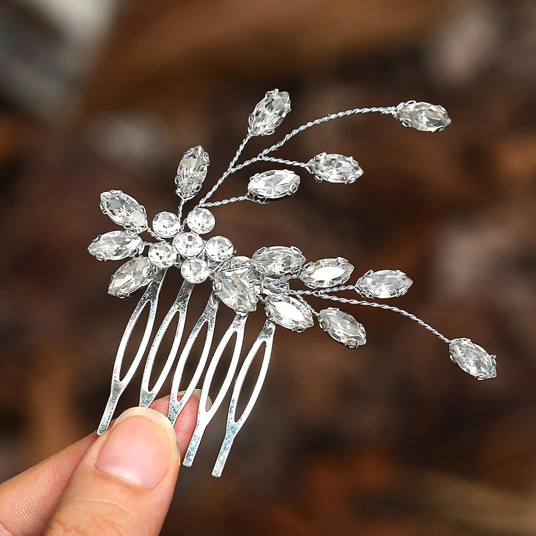 CASDRE Rhinestone Wedding Hair Comb Crystal Hair Accessories for Women (A Silver)