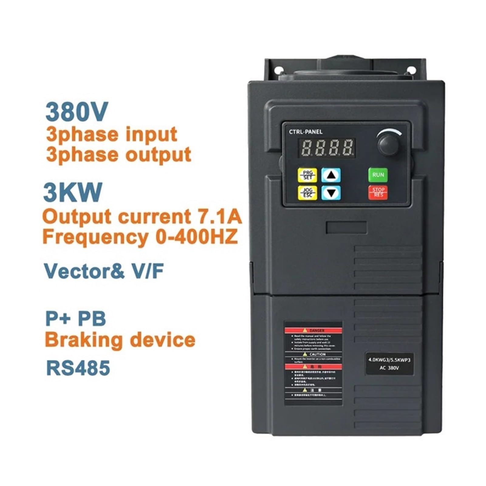 Variador de frecuencia VFD 3 kw 380v Variador de frecuencia Motor trifásico Arranque Suave RS485