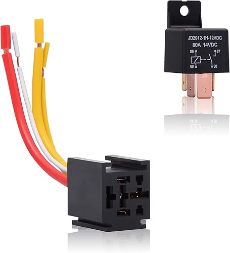 neynavy 2 relés de coche con arnés de motor de camión resistente de 5 pines 80A 12V encendidoapagado normalmente abierto SPDT, arnés de enchufe