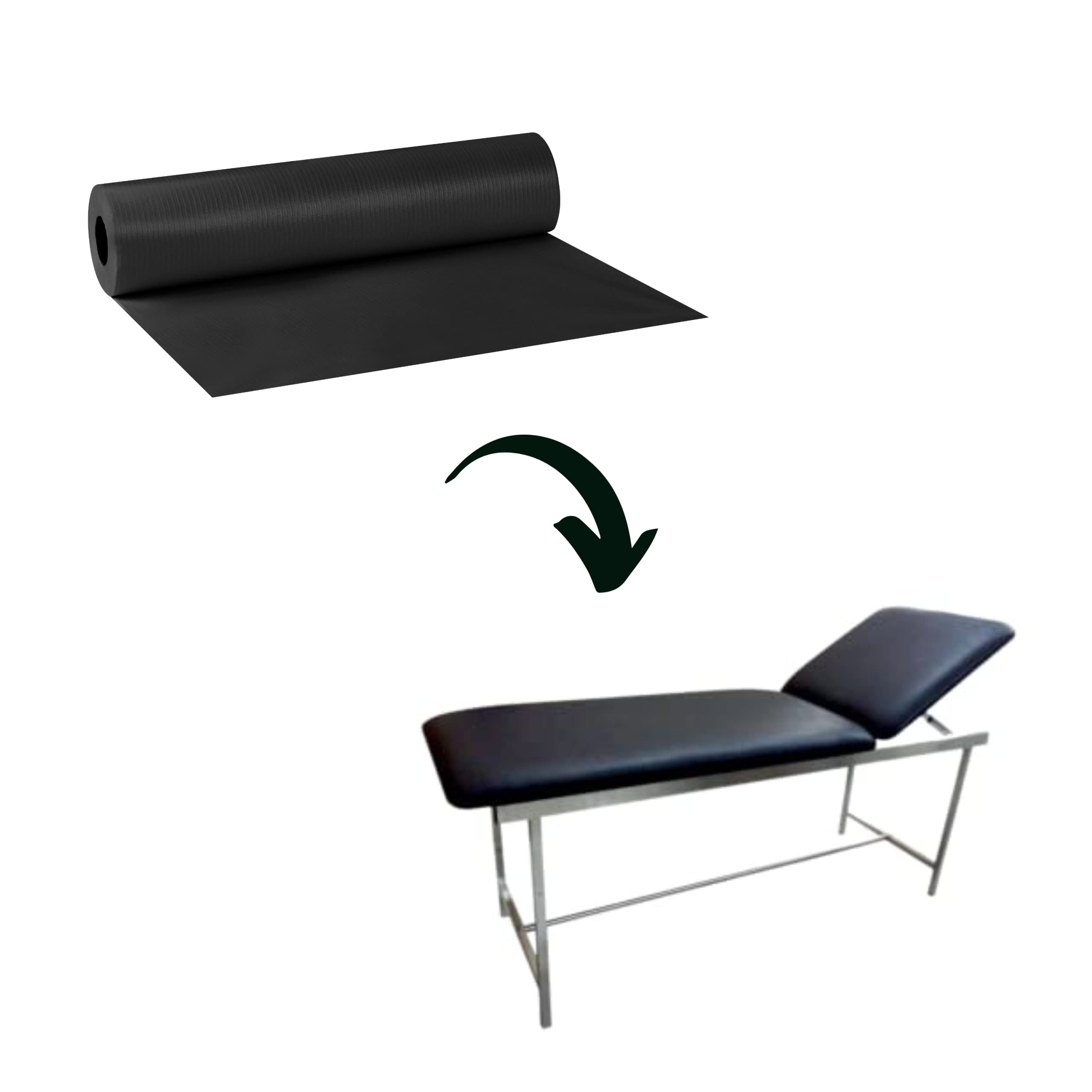 DSTOCK60-6 Rouleaux draps d'examen plastifiés noirs - 50x38 cm - 132 Formats - 2 Plis - Draps d'examen premium résistants, imperméables, absorbants - Domaine médical, beauté, santé et tatouage