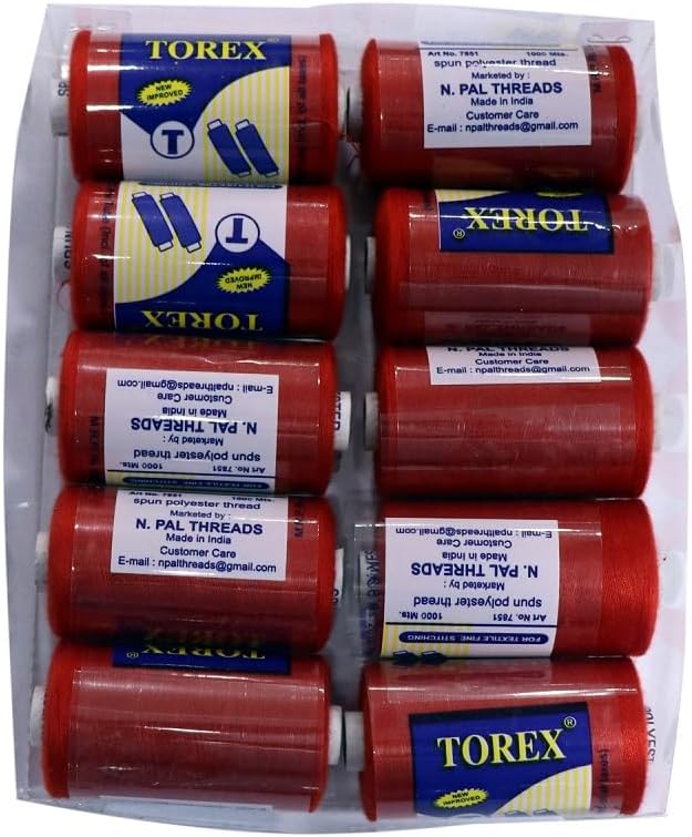 TOREX� 3 PLY Polyester Sewing Thread Box (1000 Meters Each- Set of 10 Tubes) -10 Shades of Multcolour (Dark Shade) Thread Spools (RED 3)