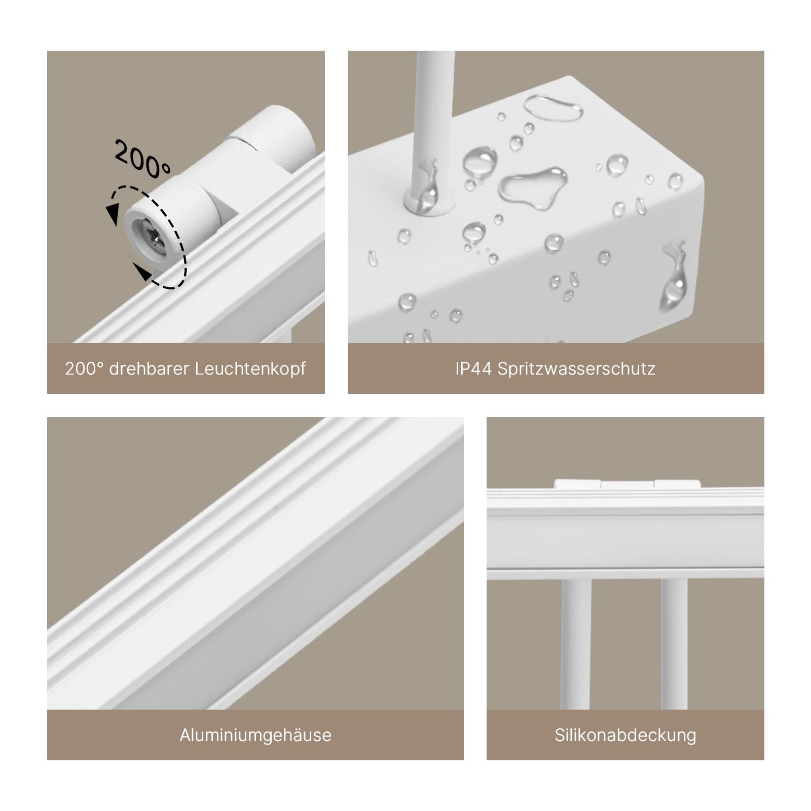 EMKE LED Spiegelleuchte Spiegellampe Bad, 8W Bilderleuchte 200° Einstellbar Badlampe Wandbeleuchtung Wasserdicht IP44 4200K, Weiß