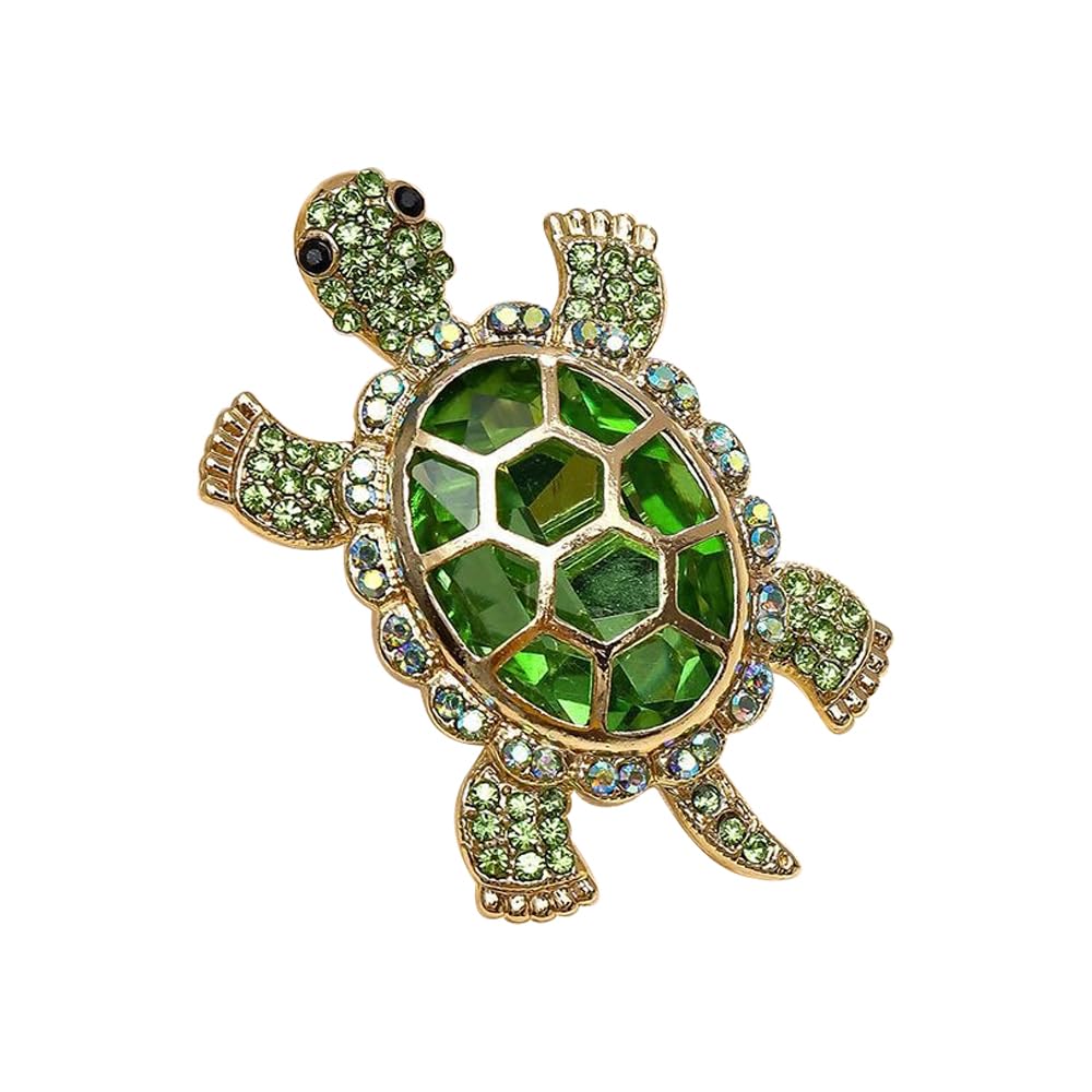 Cute Turtle Brooch Pin Crystal Rhinestones Green Marine Animals Lovely Lapel Pin Dress Accessories Boutonniere Corsage for Hat Bag Gold-Tone Tone Great Gift for Wife Sisters Friends Daily Wear Dating