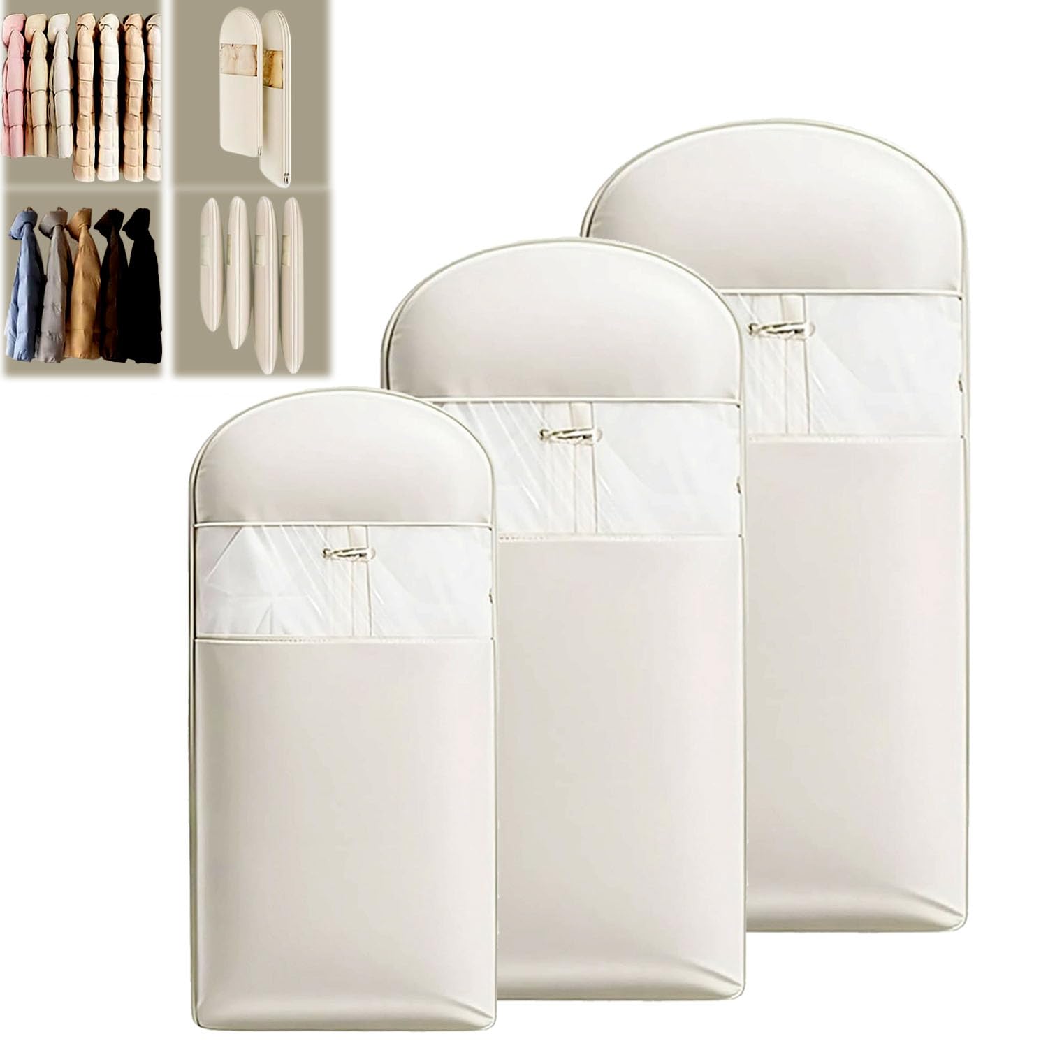 3 Packs Space Saving Garment Bag with Self Compression Zipper