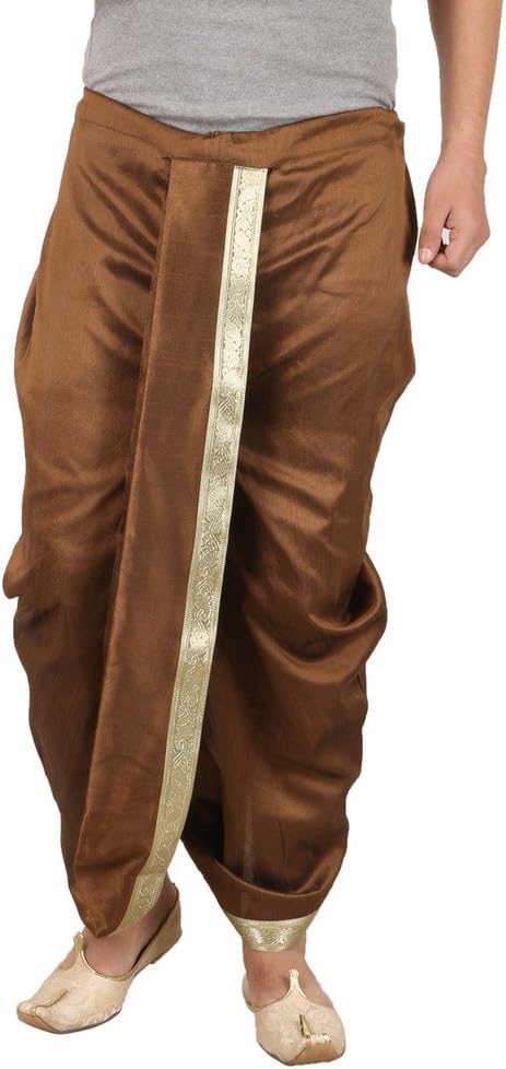 Larwa Men's Silk Solid Ethnic Dhoti (Coffee, Free Size)