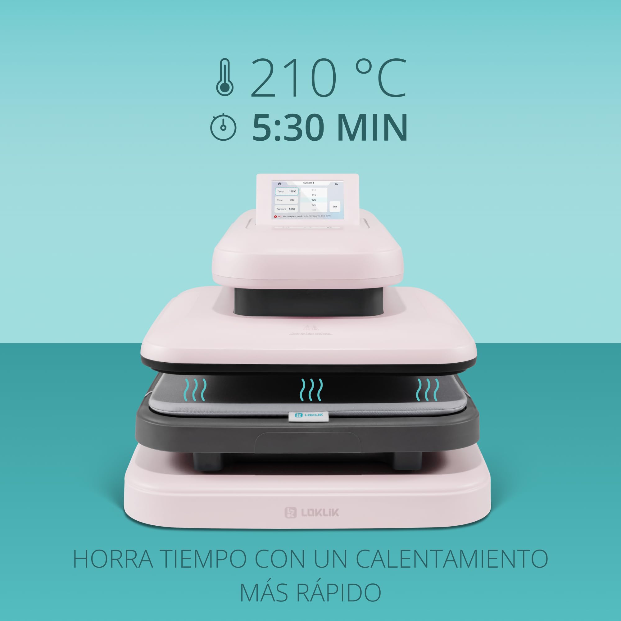 LOKLiK ImPress Auto 2 Smart - Transferencia automática para personalizar camisetas, sudaderas, mantas, toallas, bolsas de mano, sacos y otros textiles - Prensa térmica para vinilo (Rosa)