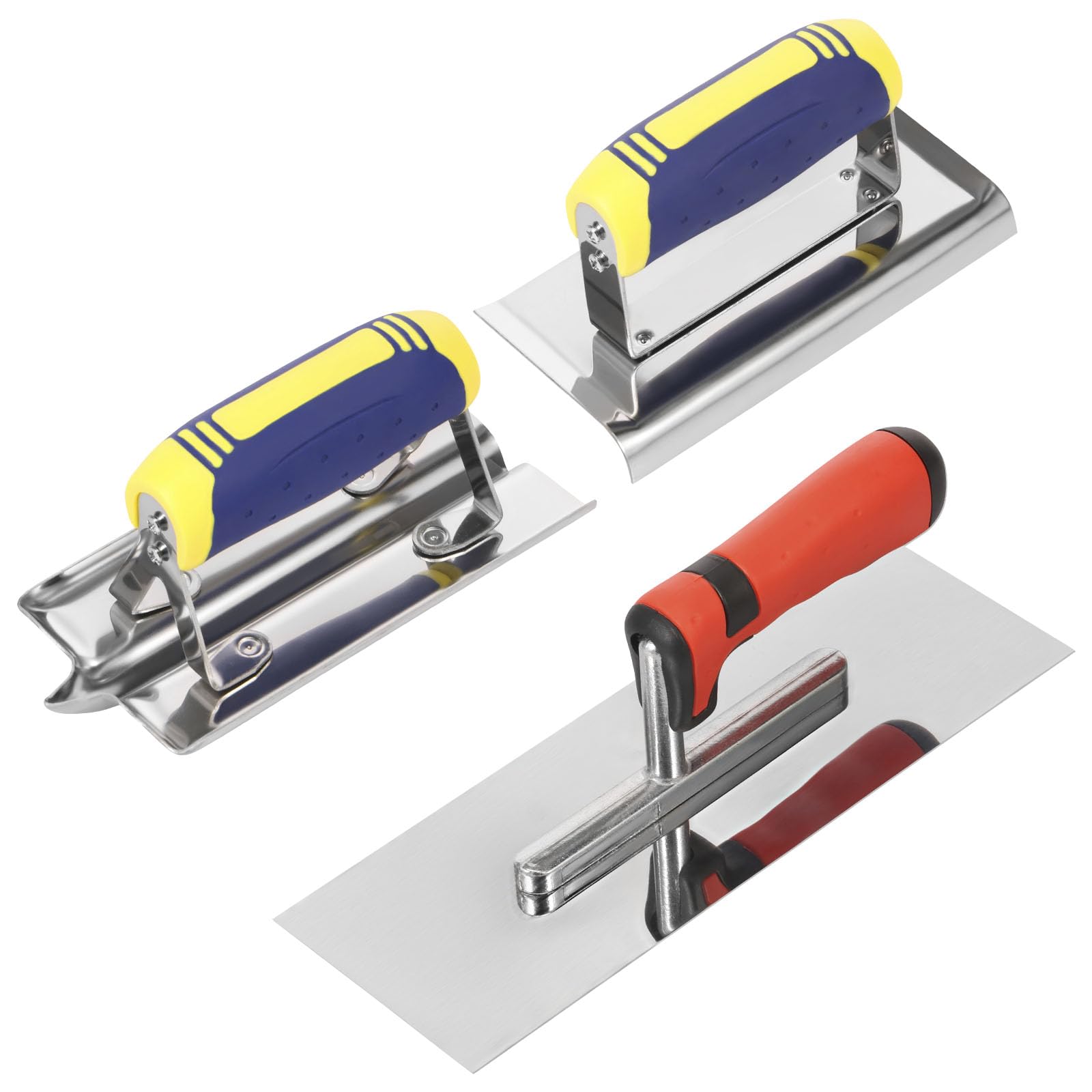 3Pcs Concrete Edging Trowel, Stainless Steel Concrete Tools Set for Shaping Steps & Verges Rustproof Flat Finishing Trowel Plus Edger and Groover Set with Nonslip Handle(Set 1)