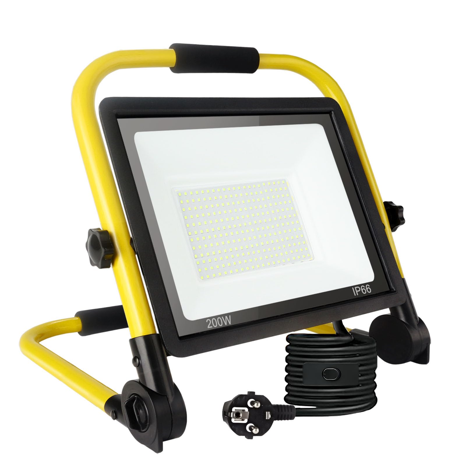 200W Led Baustrahler,21600 LM Superhelle Arbeitsleuchte,Tragbares Baustrahler,6000k TageslichtWeiß,Ip66 Wasserdicht,Eu-Stecker Bauleuchten mit 3.5M Kabel und Schalter für Werkstatt,Garage,Garten