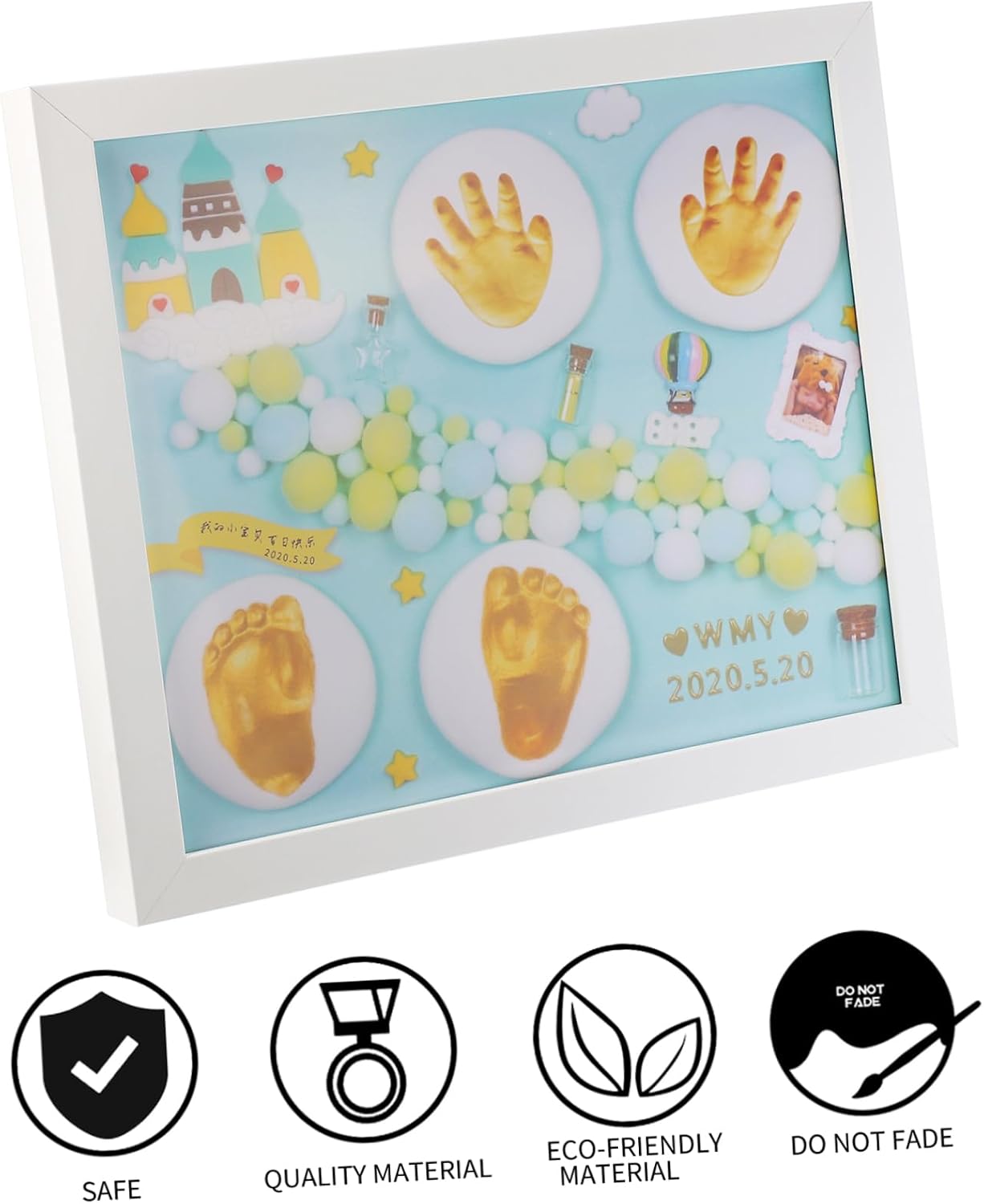 Milisten Hand Foot Print Frame Baby Hand Foot Inkpad Kit Baby Memory Diy Present for Newborn Unique Keepsake