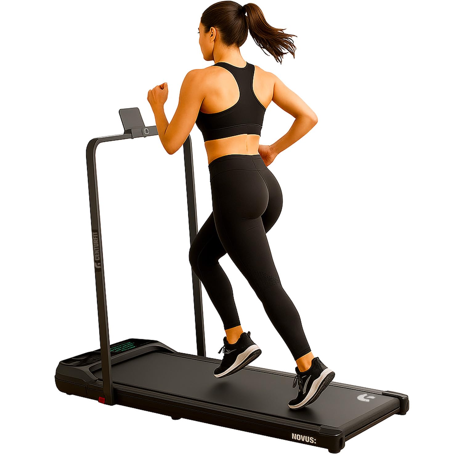 CENTURFIT Caminadora Electrica Walking Pad 2HP Plegable Velocidad 1-10 Km/H Pantalla Digital con Barra Control Remoto Pantalla LED Capacidad 110 Kg Casa U Oficina 12 Programas Soporta 90/110 Kg