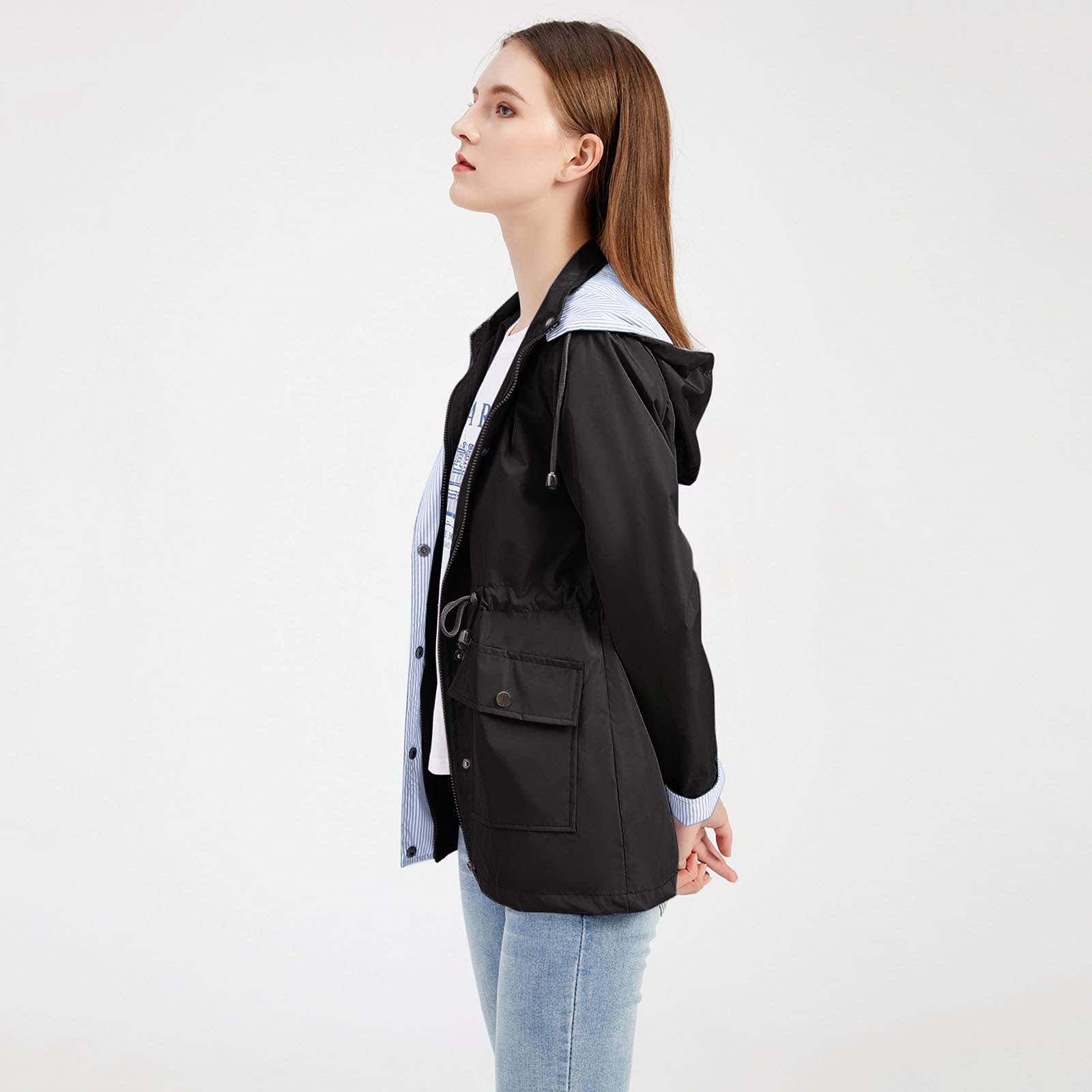 Generisch Chubasquero para mujer, impermeable, con capucha extraíble, para caminar al aire libre, para senderismo, chaqueta guardaespaldas