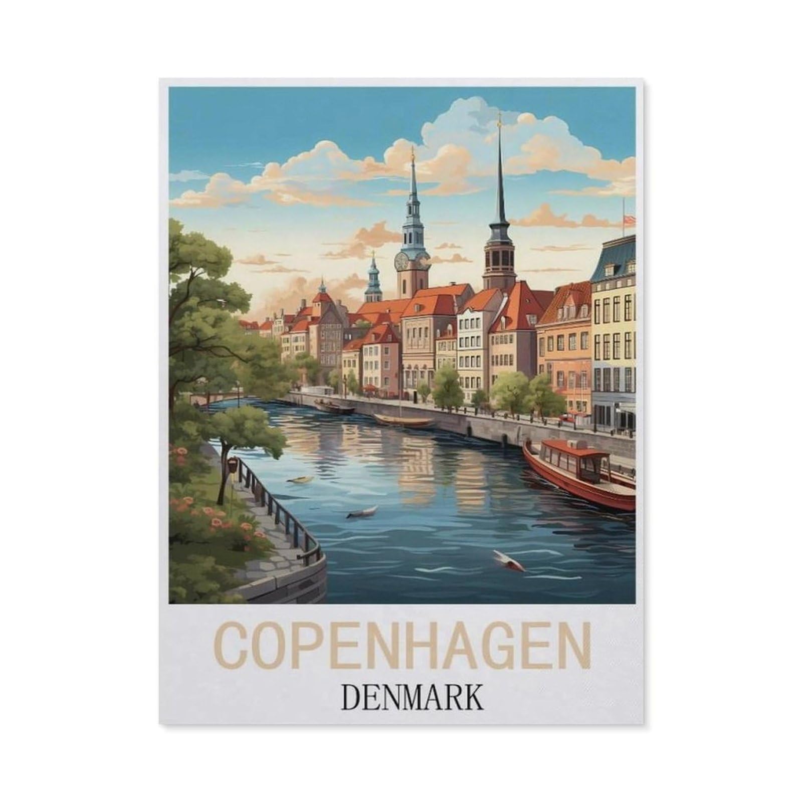BEAYODKP Copenhagen Denmark Vintage Travel Posters，5D DIY Diamond Painting Full Round Drill Diamond Embroidery Cross Stitch Rhinestone Mosaic Paintings Art（40 x 50 cm/15.74 x 19.68 inches）-CP16