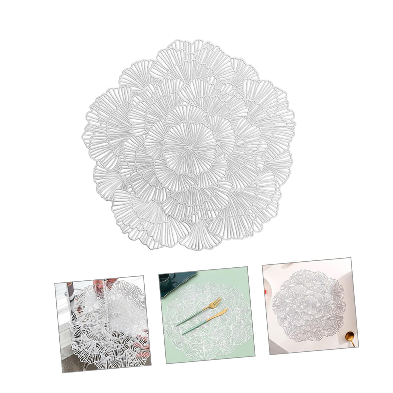 Mikinona 12 Manteles Individuales Decorativos de Hoja de Ginkgo en PVC, Diseño Hueco, Elegantes para Mesa de Comedor y Escritorio