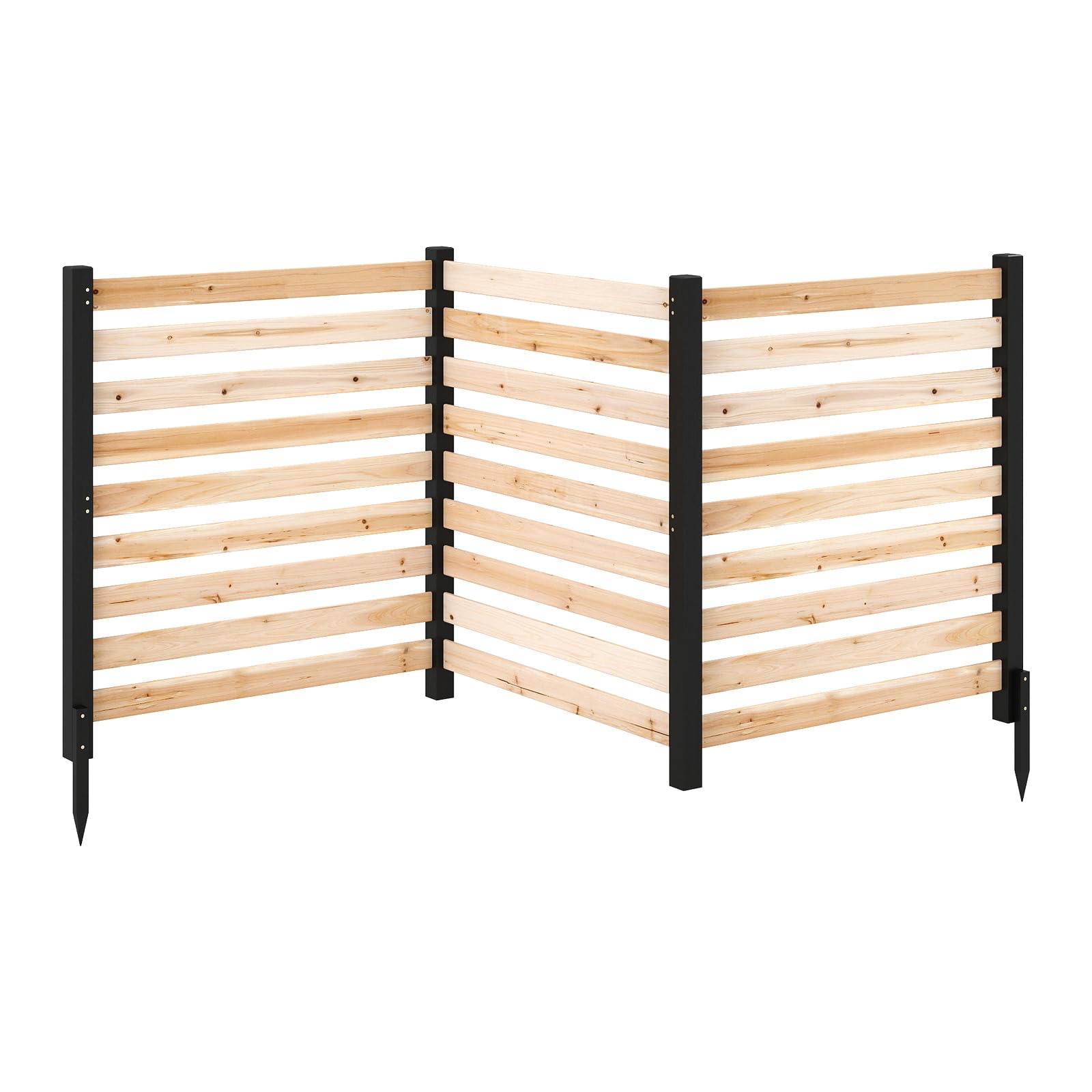 COSTWAY Gartenzaun 3-teilig, Zaun mit 4 Pfählen, 98 x 107 cm, Sichtschutzzaun aus Holz, Steckzaun Lamellenzaun, Tannenholz, freistehender Sichtschutz für Garten Terrasse, Natur