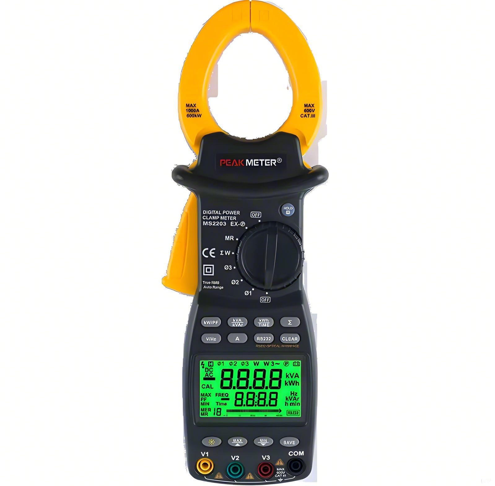 PEAKMETER MS2203 Clamp Multi tester Intelligent Harmonic Power Tester Clamp Power Meter with Current Test and Power Testing 3-Phase Auto Multimeter
