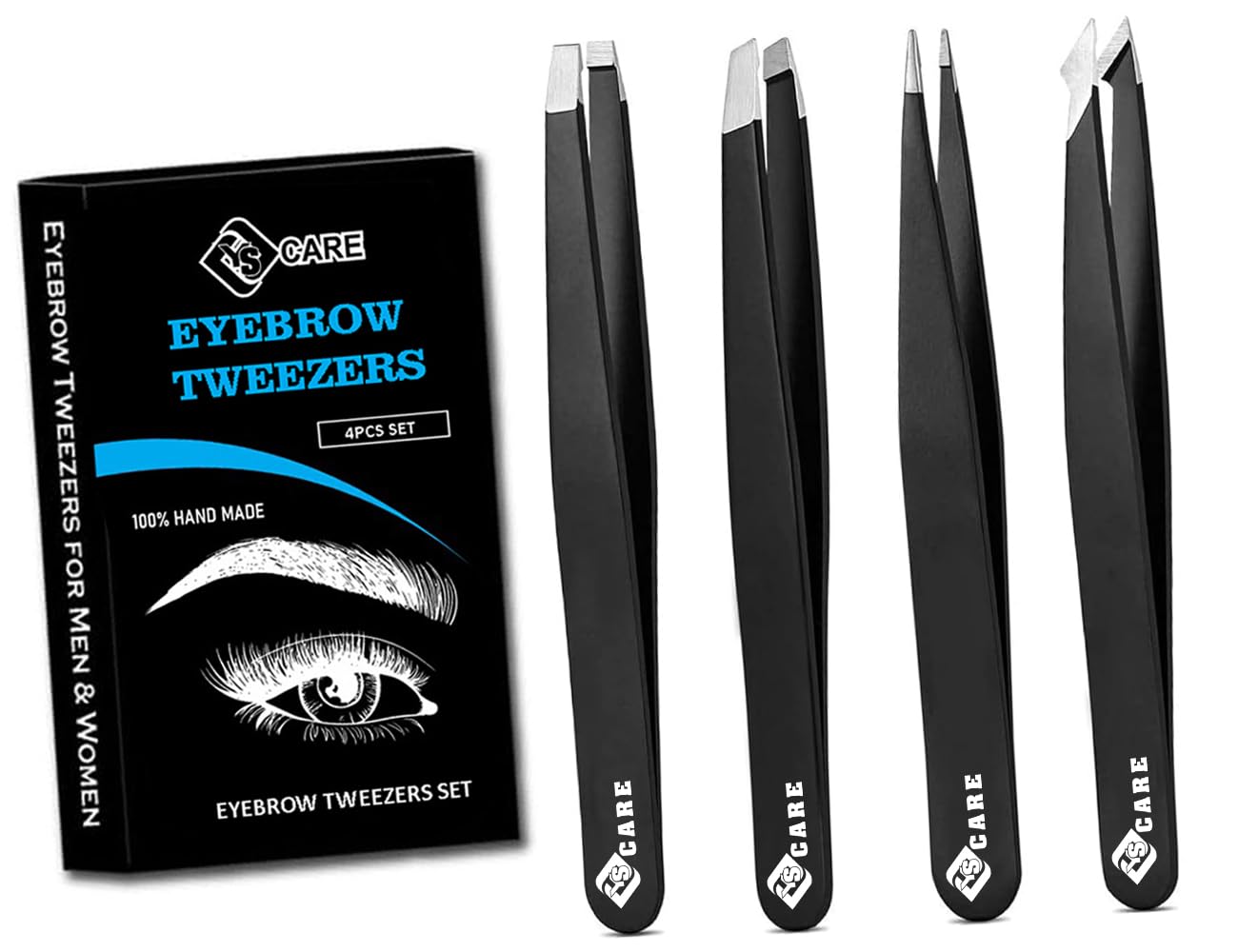 AFTREN Eyebrow Hair Tweezers Set Stainless Steel Best Precision Tweezer for Eyebrows Plucking, Facial Hair and Blackhead Ingrown Hair Remover, Daily Beauty Tool for Women 4p Set (Black)
