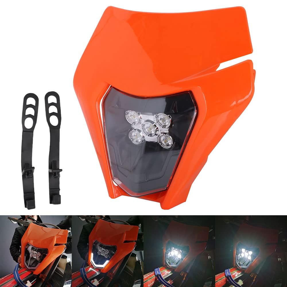 JFG RACING Faro Anteriore Universale Motocross,Mascherina Moto con Faro per la maggior parte delle SX SXF EXC EXCF Motocross Enduro Supermoto-Arancione