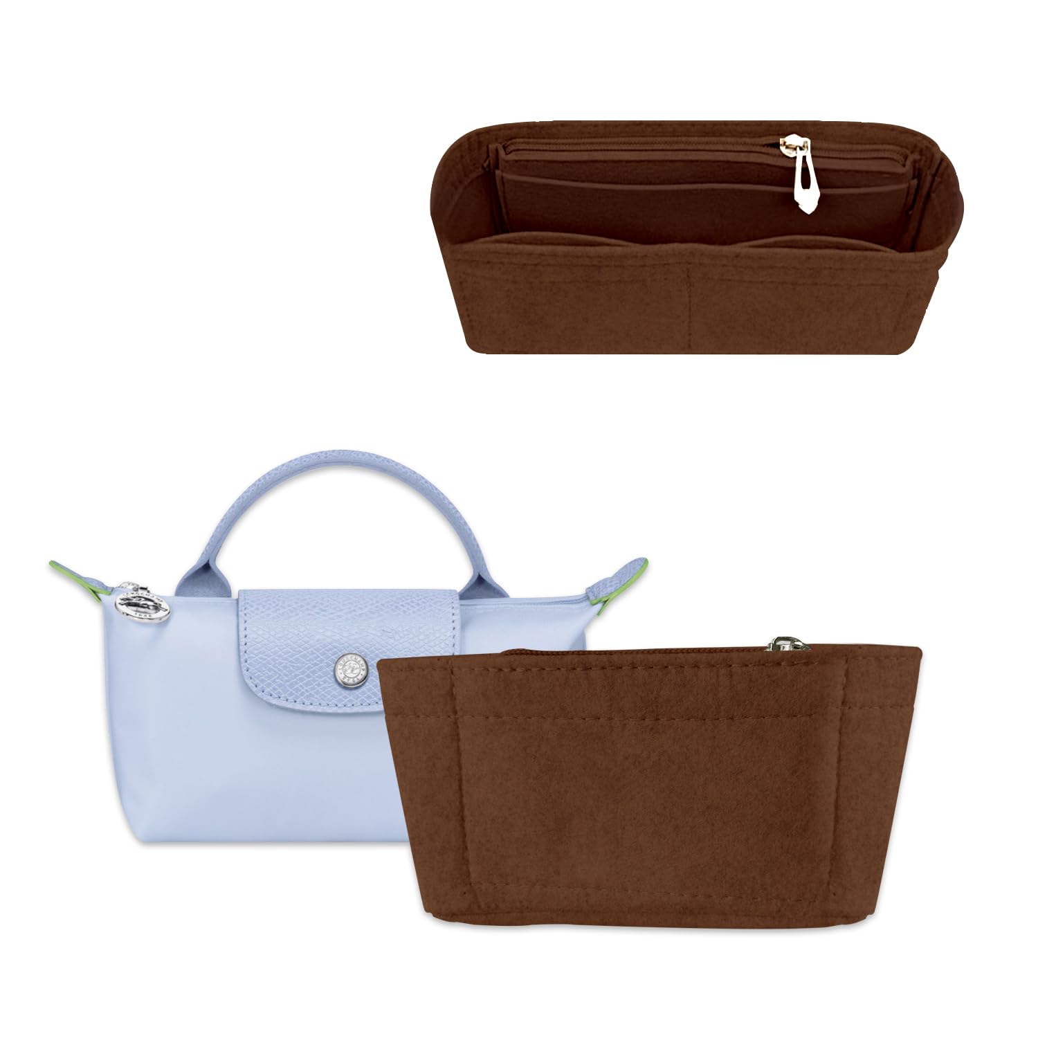 ChispeeChispee Purse Organizer Insert Felt Bag Organizer fit GG Marmont Matelasse Shoulder Bag Storage & Finishing Inner Handbags Insert Organizer for Longchamp Mini,Coffee