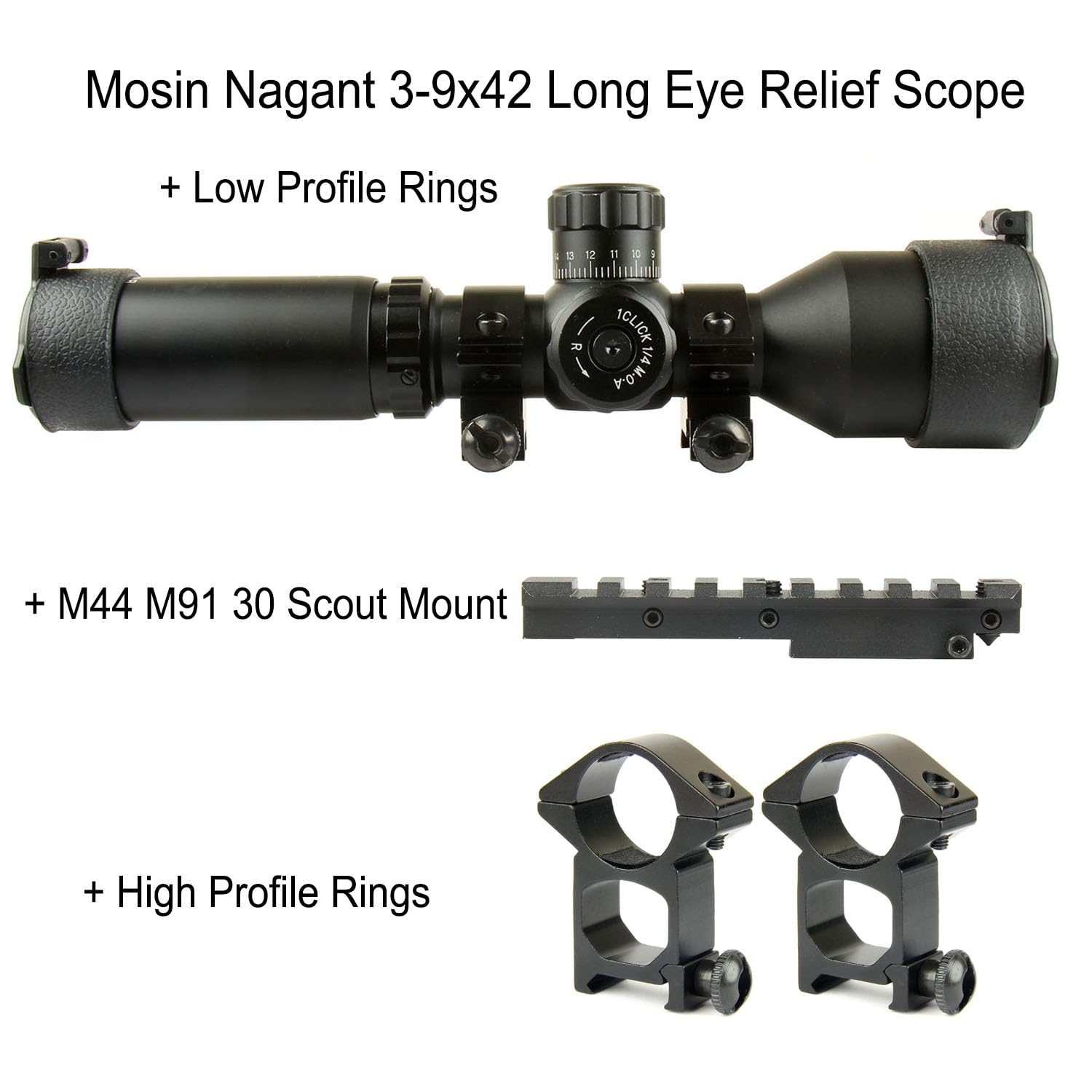 Amazon.com : TACFUN 3-9x42 Long Eye Relief Scope w/Ring & M44 M91