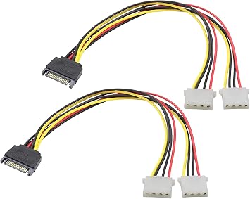SATA 15 Pin to Double 4 Pin Molex One to Two Cable SATA Male to 2 Molex Female for 12V/5V IDE HDD DVD 30cm/2pcs