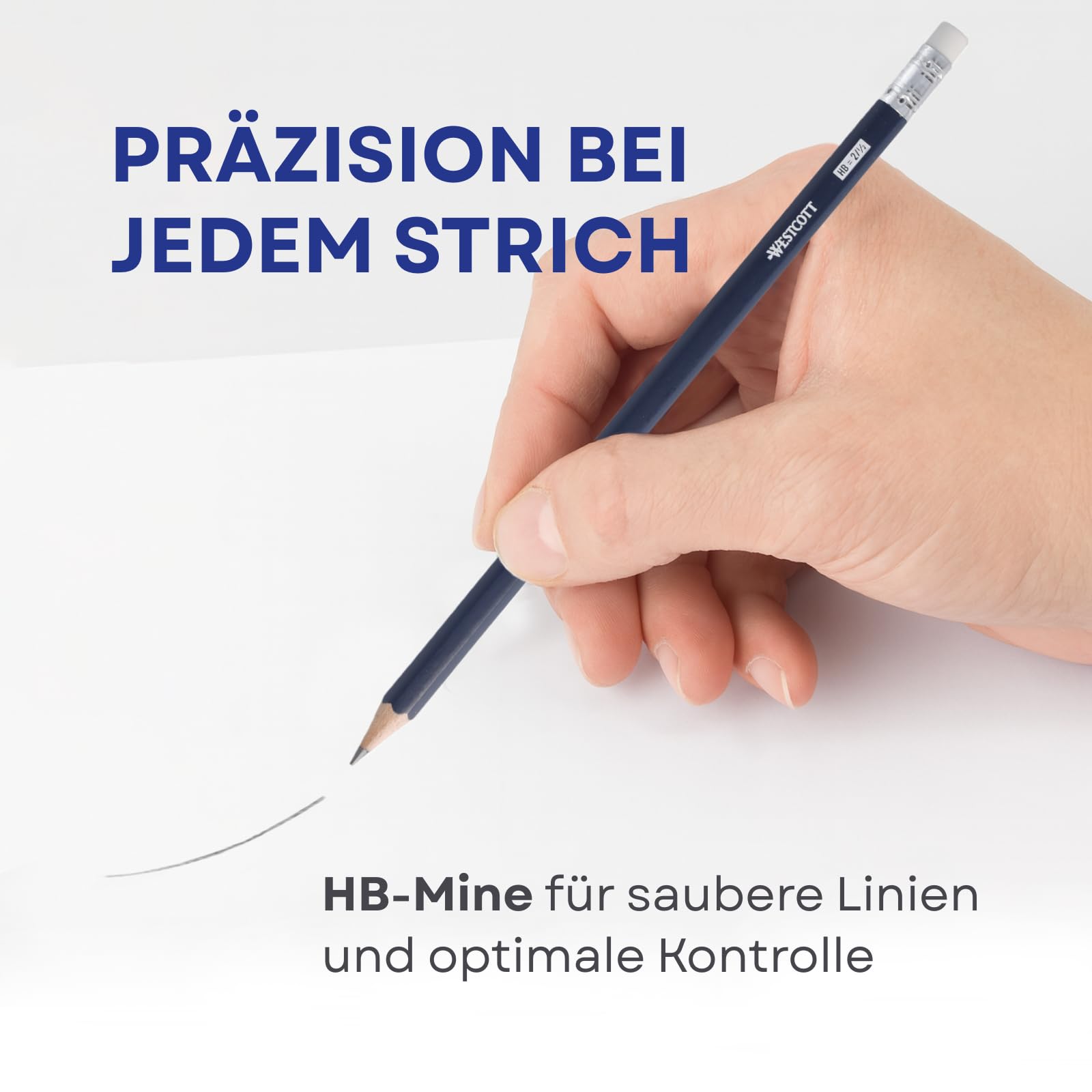 Westcott Ołówki HB, 12 sztuk | Value pack ołówków z gumką | Sześciokątny trzonek w kolorze ciemnoniebieskim | E-733992 00