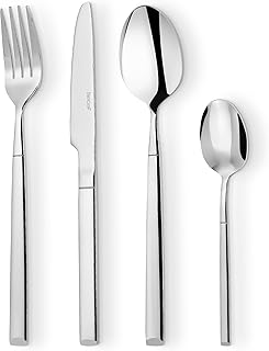 hecef Cutlery Set for 4 People, 16-Piece Cutlery Set Made of 18/0 Stainless Steel, Dishwasher Safe and Rustproof Cutlery Set, Includes Knife, Fork, Spoon, Ergonomic Design Cutlery Set, Silver