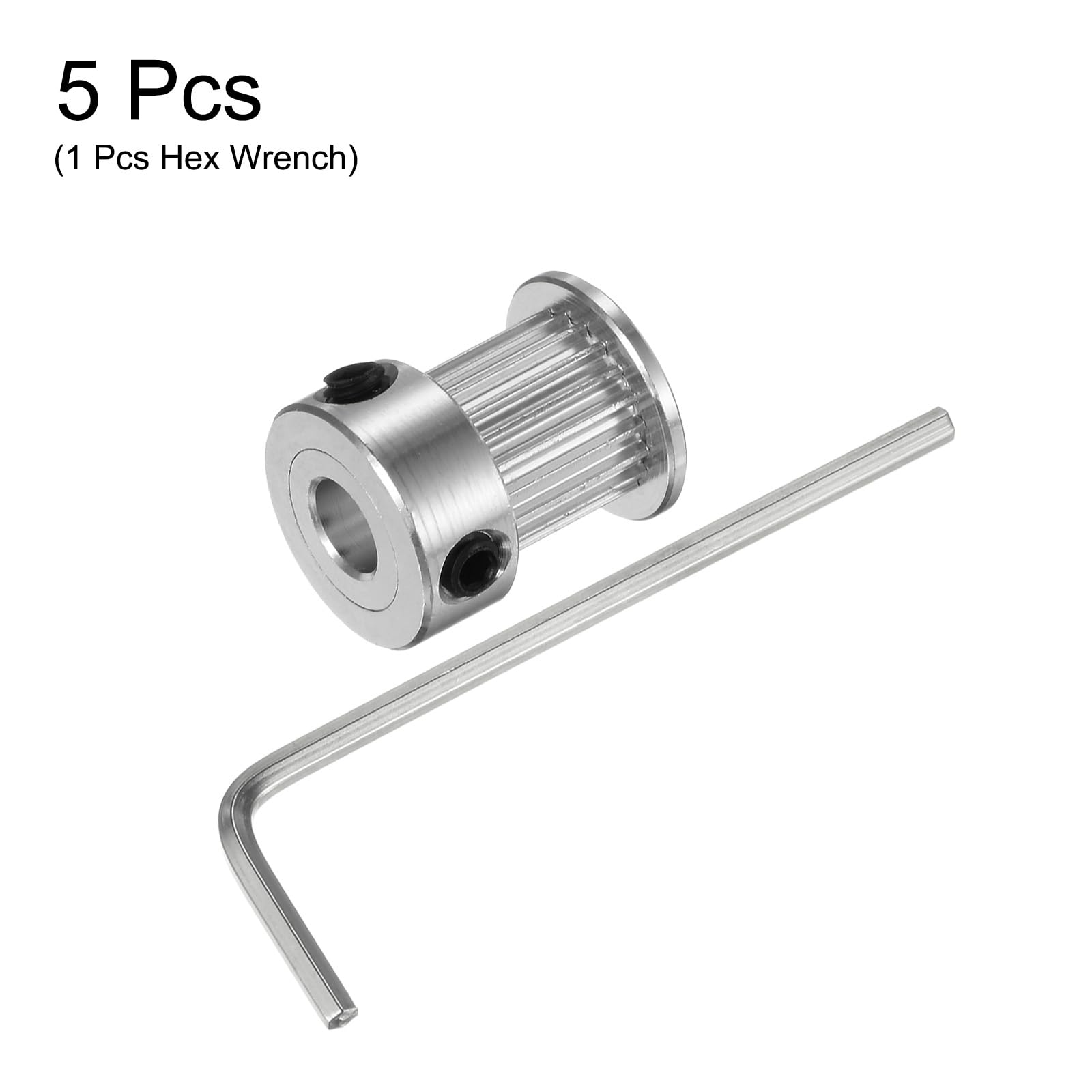 sourcing map 5 szt. 2GT koło pasowe 20 zębów 5 mm otwór 16 mm aluminiowy pasek rozrządu tarcza z 2 mm sześciokątnym kluczem nasadowym do paska o szerokości 10 mm do drukarki 3D CNC akcesoria czarne