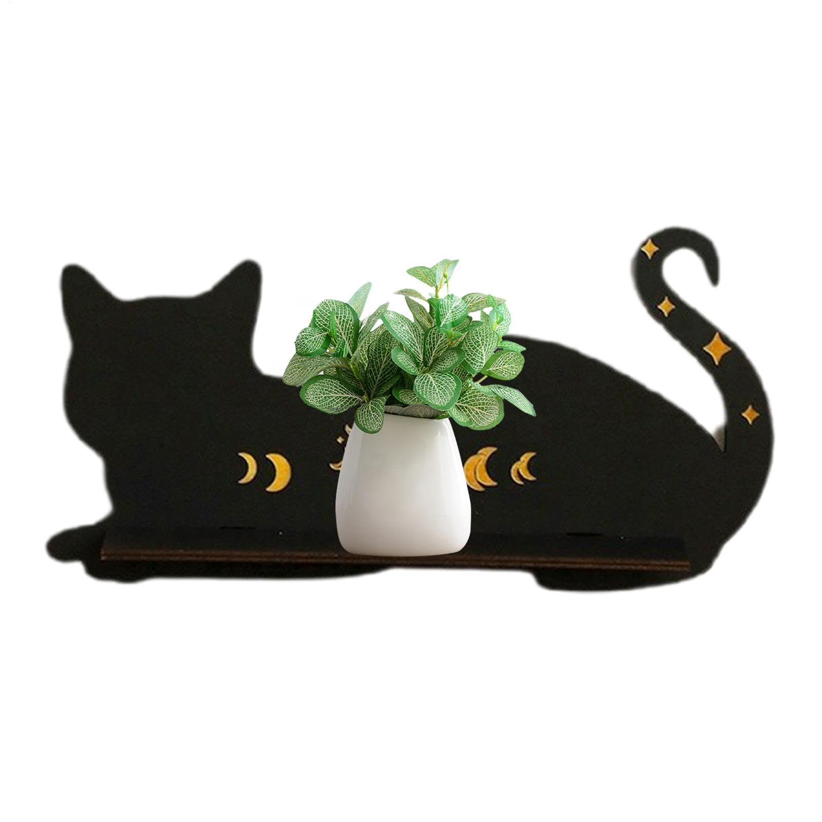 Étagère de rangement en bois chat gothique avec niches sculptées