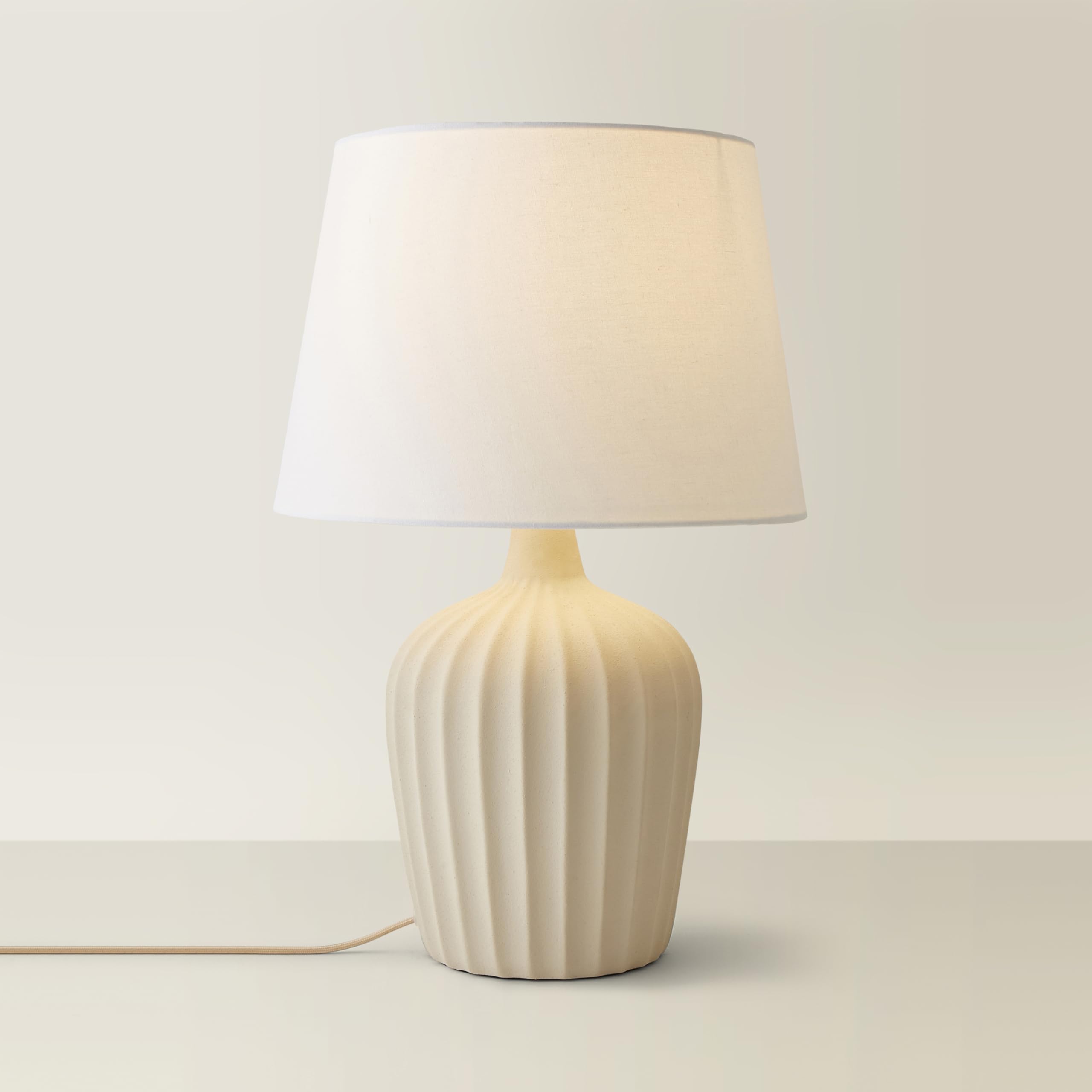 ValueLights | Serena Natural Tapered Linen Lamp Shade Ribbed Ceramic Beige Table Lamp | Table Lamps, Home Décor & Improvement Essential