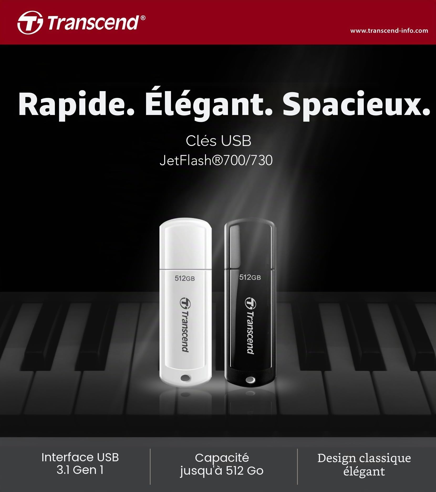 Transcend JetFlash 700 Clé USB USB 3.1 Gen 1 Noir 512Go - TS512GJF700