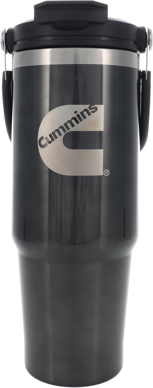 Cummins CMN35402 2 in 1 Tumbler with Flip Lid and Straw 30-Ounce Tumbler with Handle Stainless Steel Travel Mug-Metallic Gray