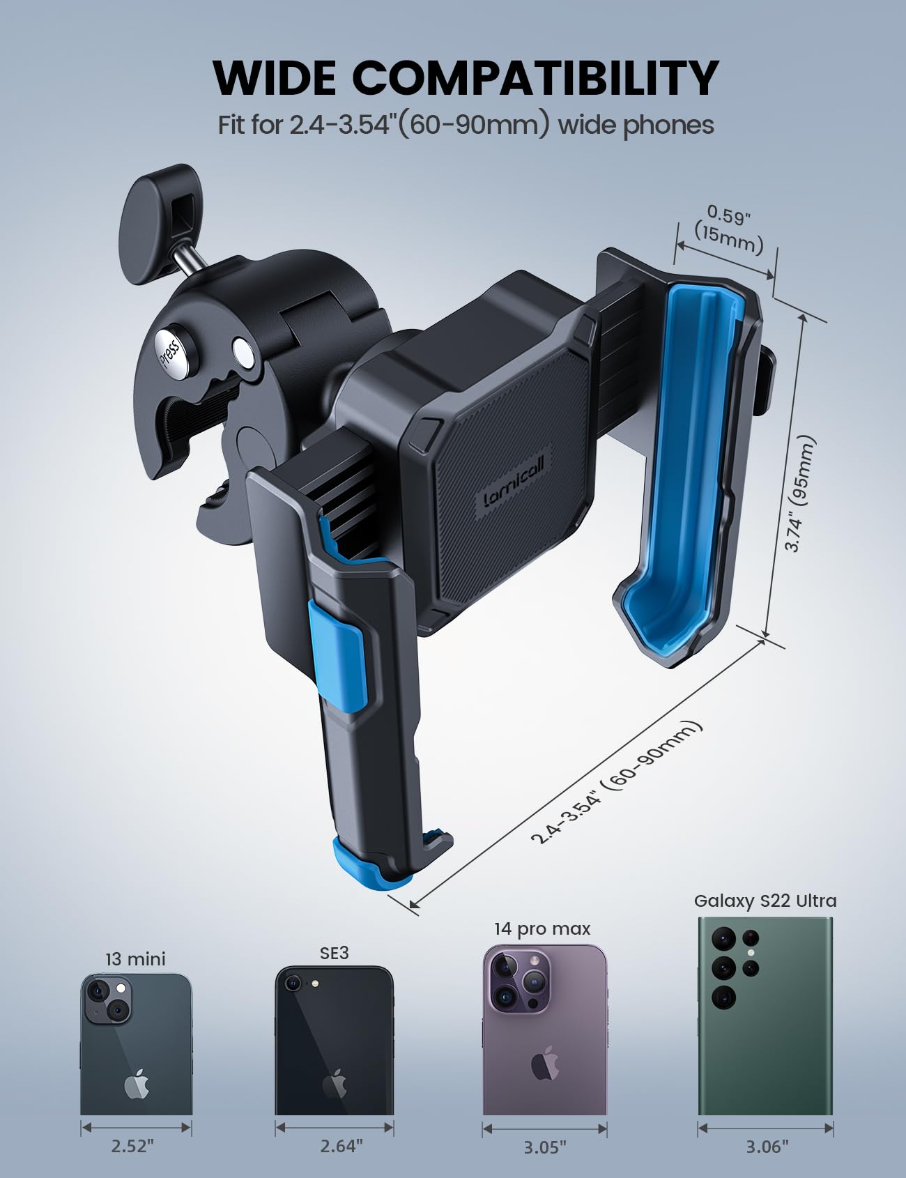 Lamicall Supporto Telefono Bicicletta【1S Sbloccato】 Rotazione a 360°, Supporto Cellulare da Manubrio per Moto Universale per iPhone 17 16 15 14 13 Pro Max Plus Mini Xs X, Huawei, 4.7-6.8" Smartphones