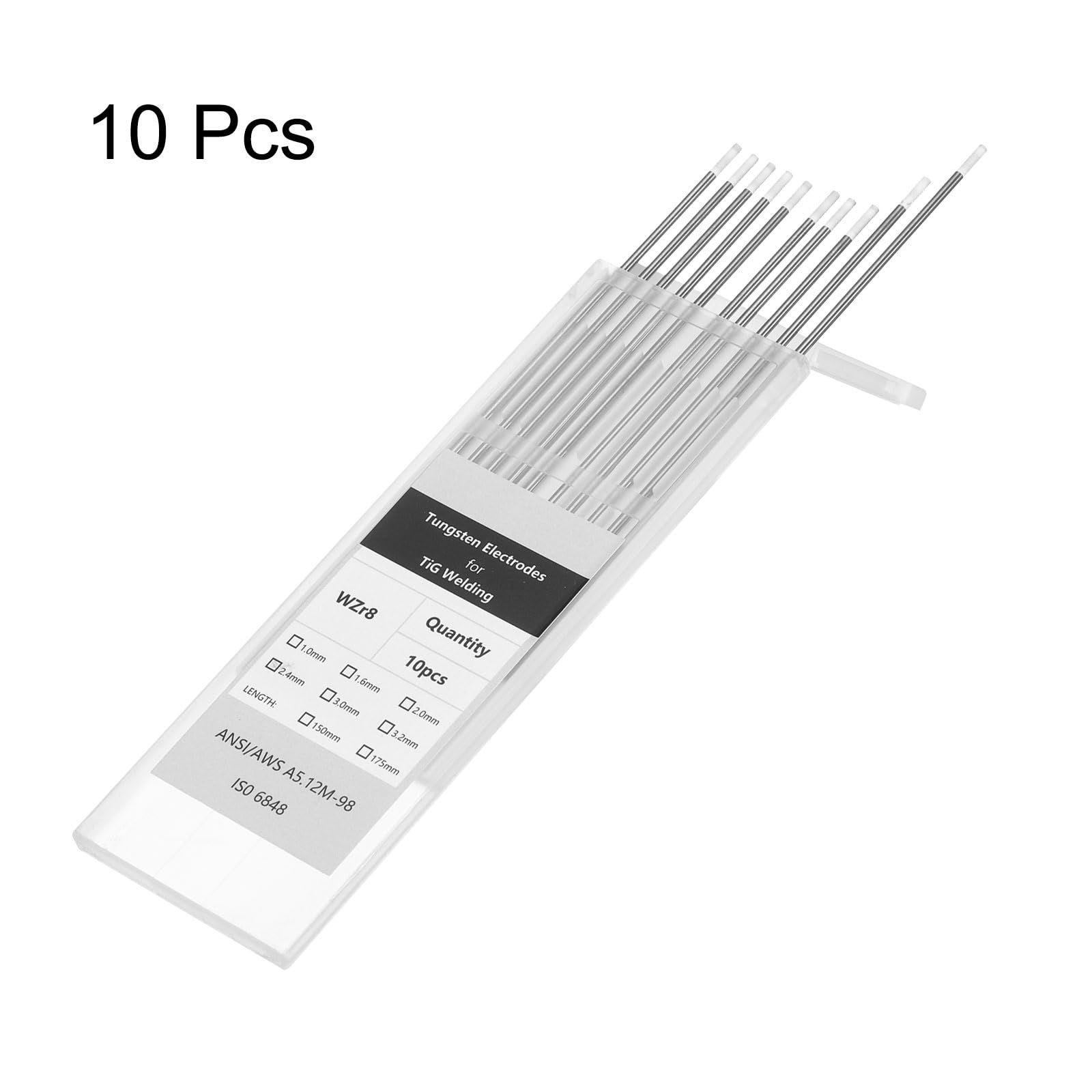 QUARKZMAN 10pcs Electrodes De Tungstene Pour Soudage TIG 3/32" x 7" 0.7-0.9% Zirconium Pour Soudage Acier Inoxydable, Soudage Alliage Aluminium Magnesium Industrie Fabrication, Blanc WZ8