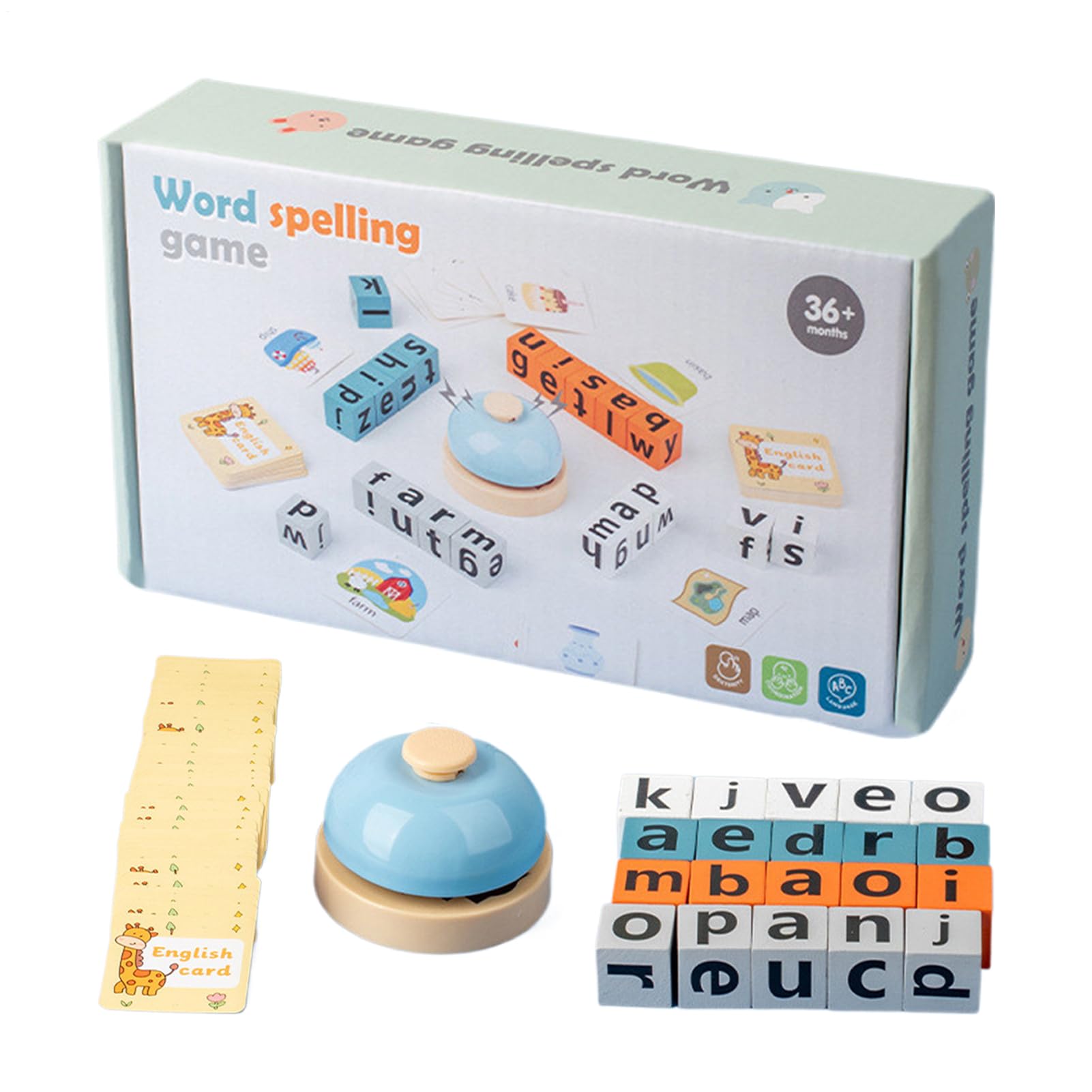 Word Spelling Game, Wooden Alphabet Blocks Board Games for Kids Adults, Funny Travel Spelling Word Games with Flash Cards, Novelty Alphabet Blocks Phonics Game, for Educational Toys