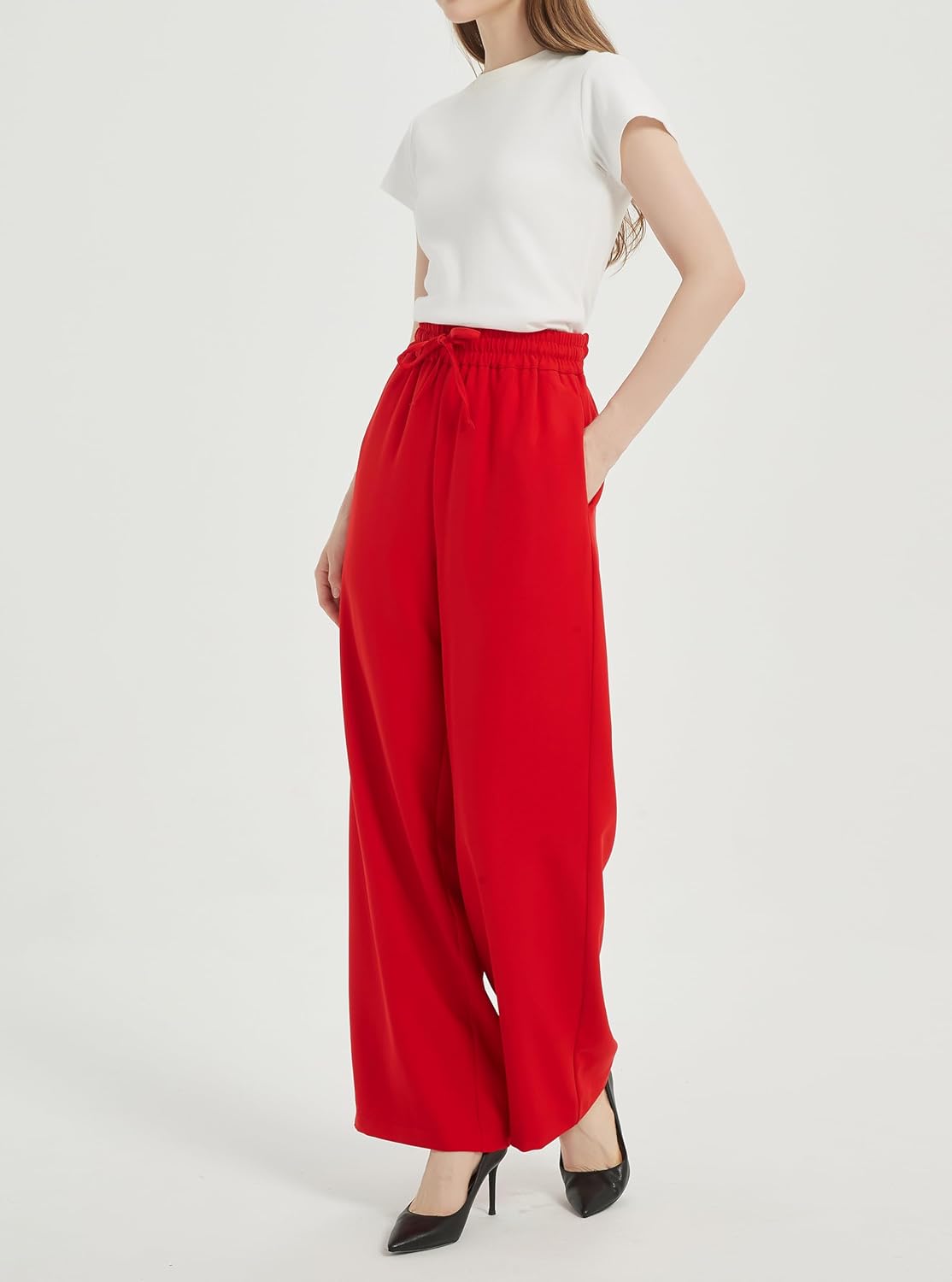 Tronjori Womens Palazzo Wide Leg High Waist Casual Lounge Pant with Drawstring - Image 5