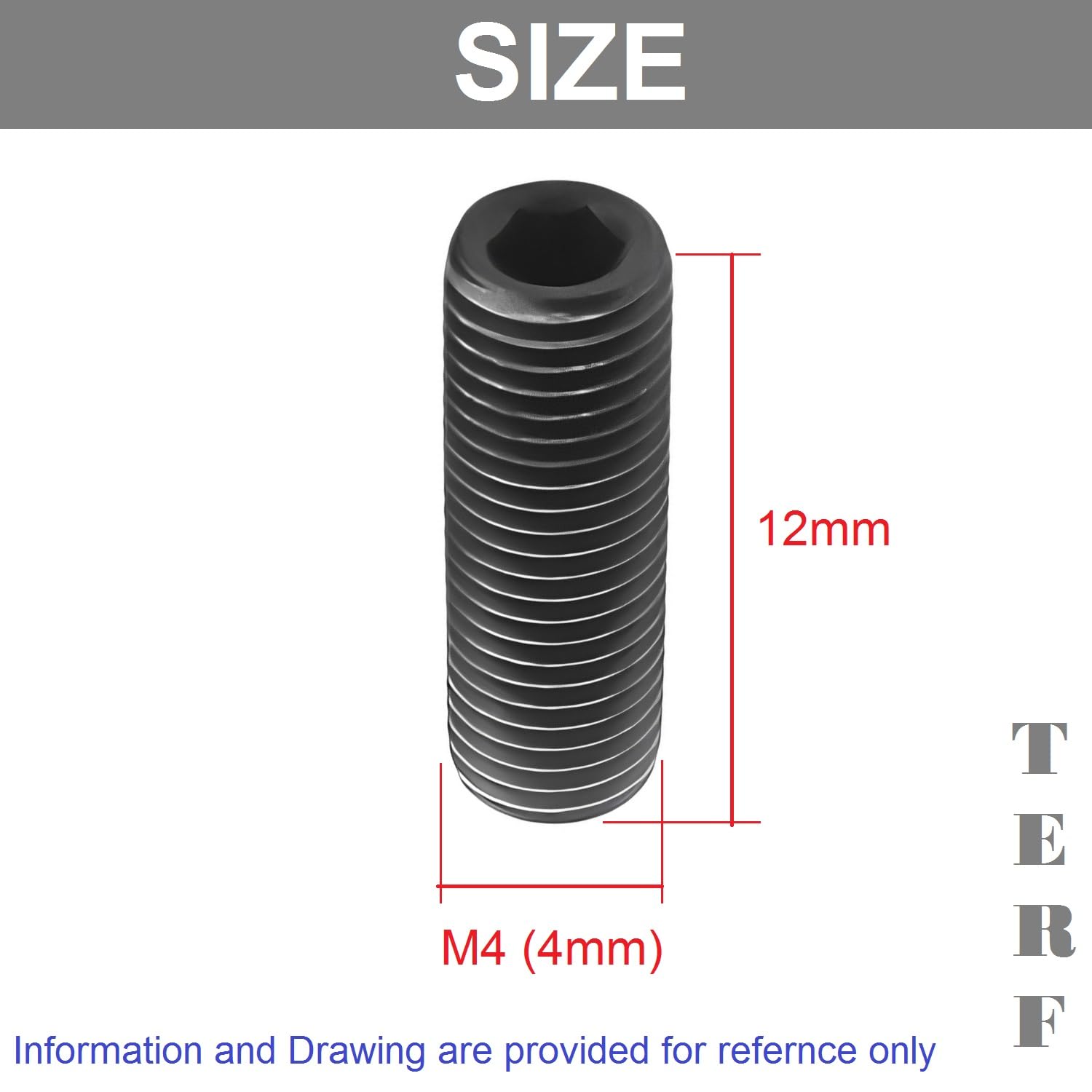TERF® M4 X 12mm Allen Head Hex Socket Grub Screws Self Colour Black High Tensile Grade 14.9 Grub Screw M4 (4mm) X 12mm Allen Key Internal Hexagonal Socket Bolts - Image 3