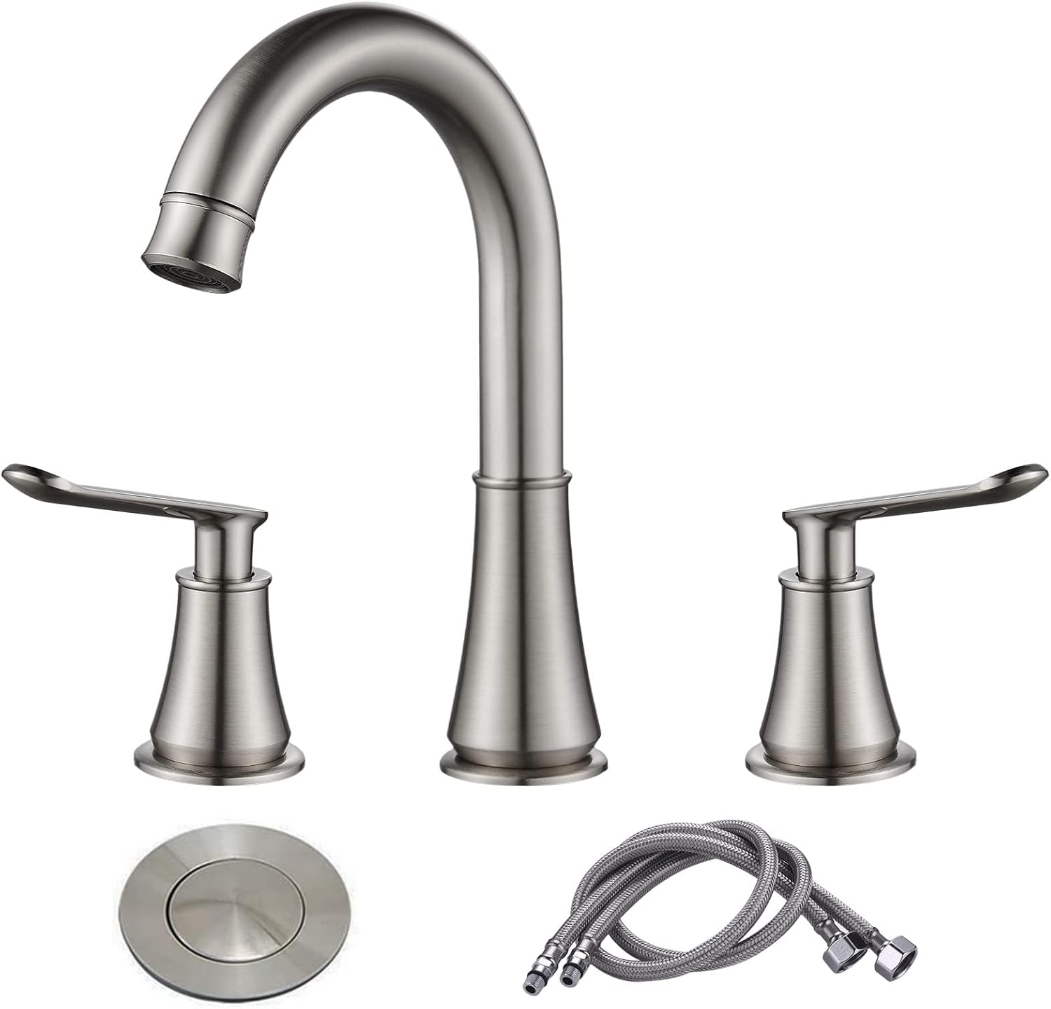 3 Holes Bathroom Faucet, 8 inch Widespread Bathroom Sink Faucet Brushed