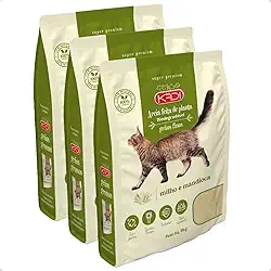 Kit 3 Unidades Areia Higiênica Biodegradável de Grãos Finos de Milho e Mandioca para Gatos 2 kg
