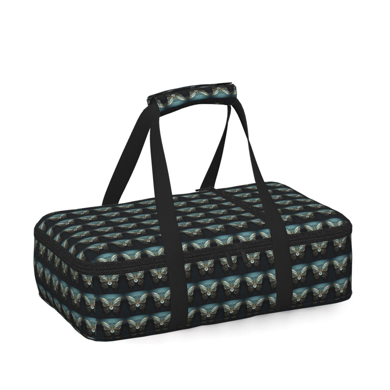 Clock Butterfly Print Insulated Thermal Food Storage Bag Daily Reusable Picnic Tote Lunch Box Home