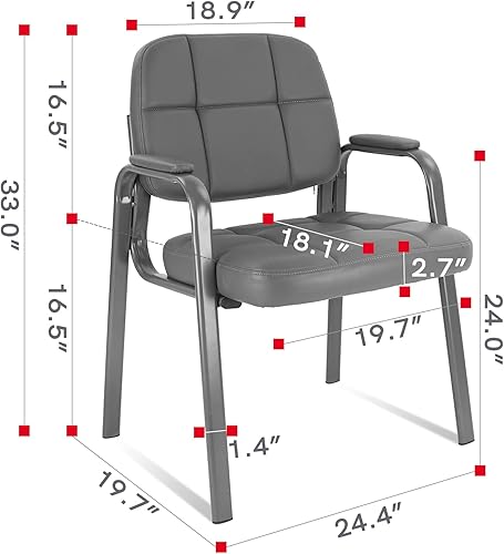 Miniatura 7 de CLATINA Silla de recepción clásica con reposabrazos acolchados y marco de acero resistente, silla ergonómica para invitados para oficina, Gris,Gris