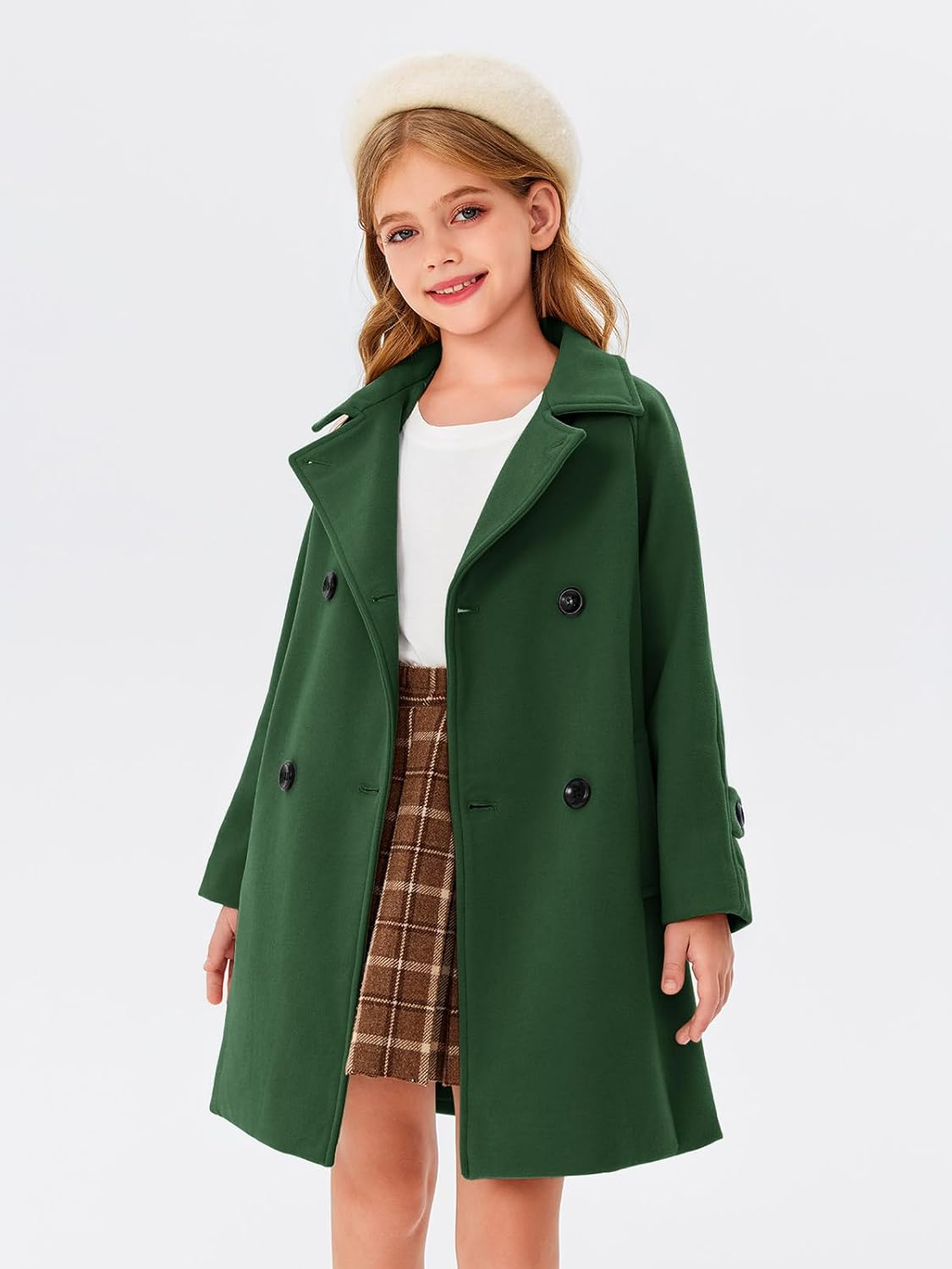 Haloumoning Girls Double Breasted Pea Coat Kids Long Sleeve Notched Lapel Winter Dress Coat With Pockets 5-14 Years - Image 2