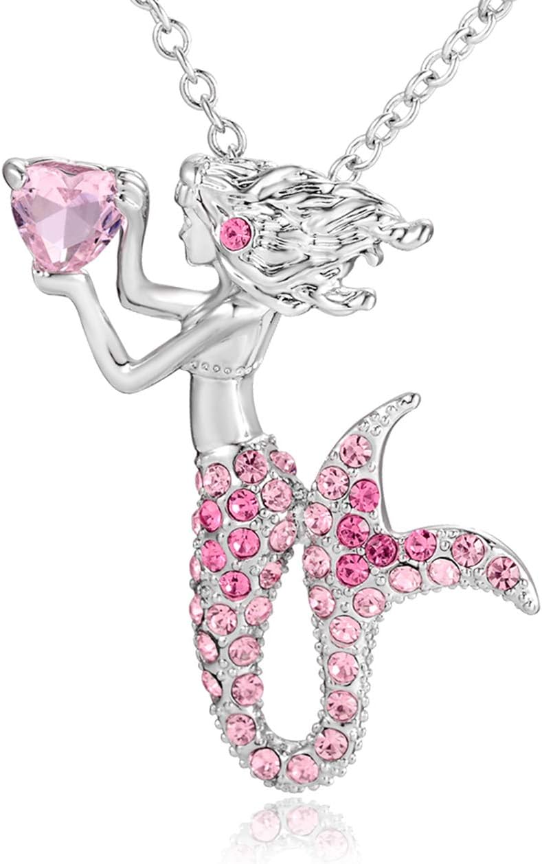 Lanqueen Little Mermaid Pendant Necklace for Women Teen Girls, Fairytale Mermaid Girls Jewelry Gifts
