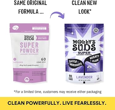 Molly's Suds Super Powder Detergent | Natural Extra Strength Laundry Soap, Stain Fighting | Sensitive Skin | Earth Derived Ingredients | Lavender, 60 Loads